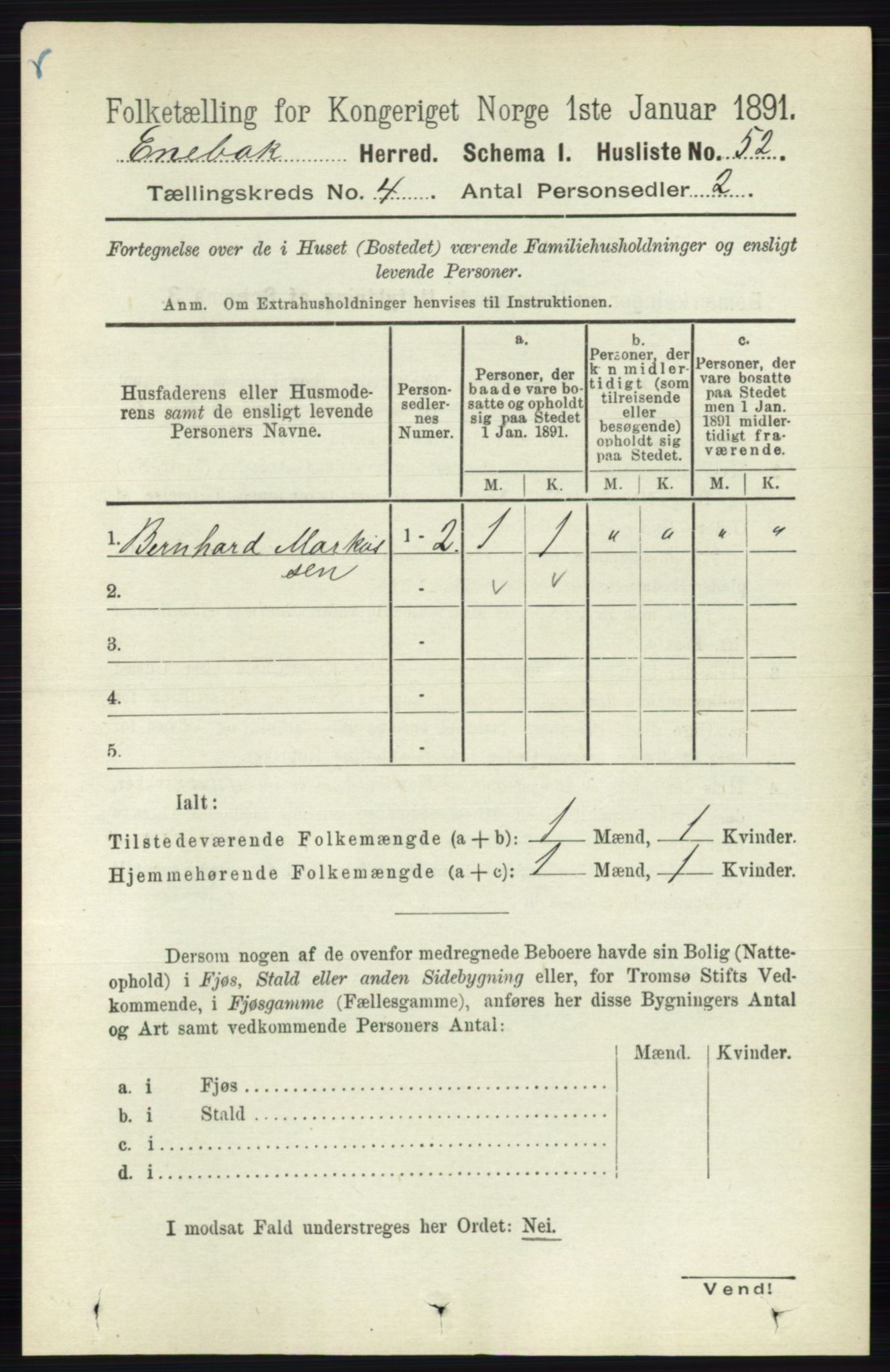 RA, 1891 census for 0229 Enebakk, 1891, p. 1462