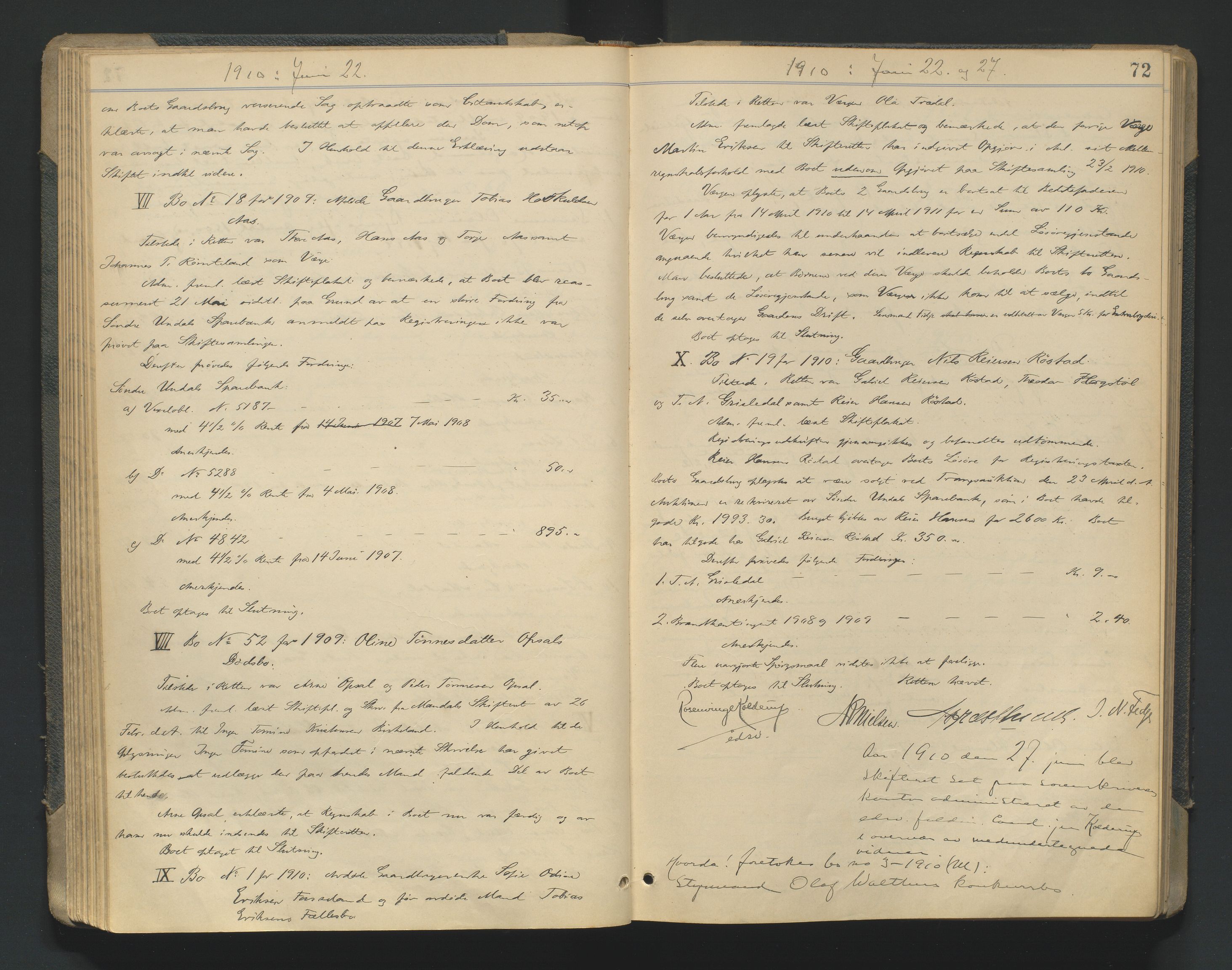 Mandal sorenskriveri, AV/SAK-1221-0005/001/H/Hc/L0081: Skifteforhandlingsprotokoll nr 13, 1909-1913, p. 72