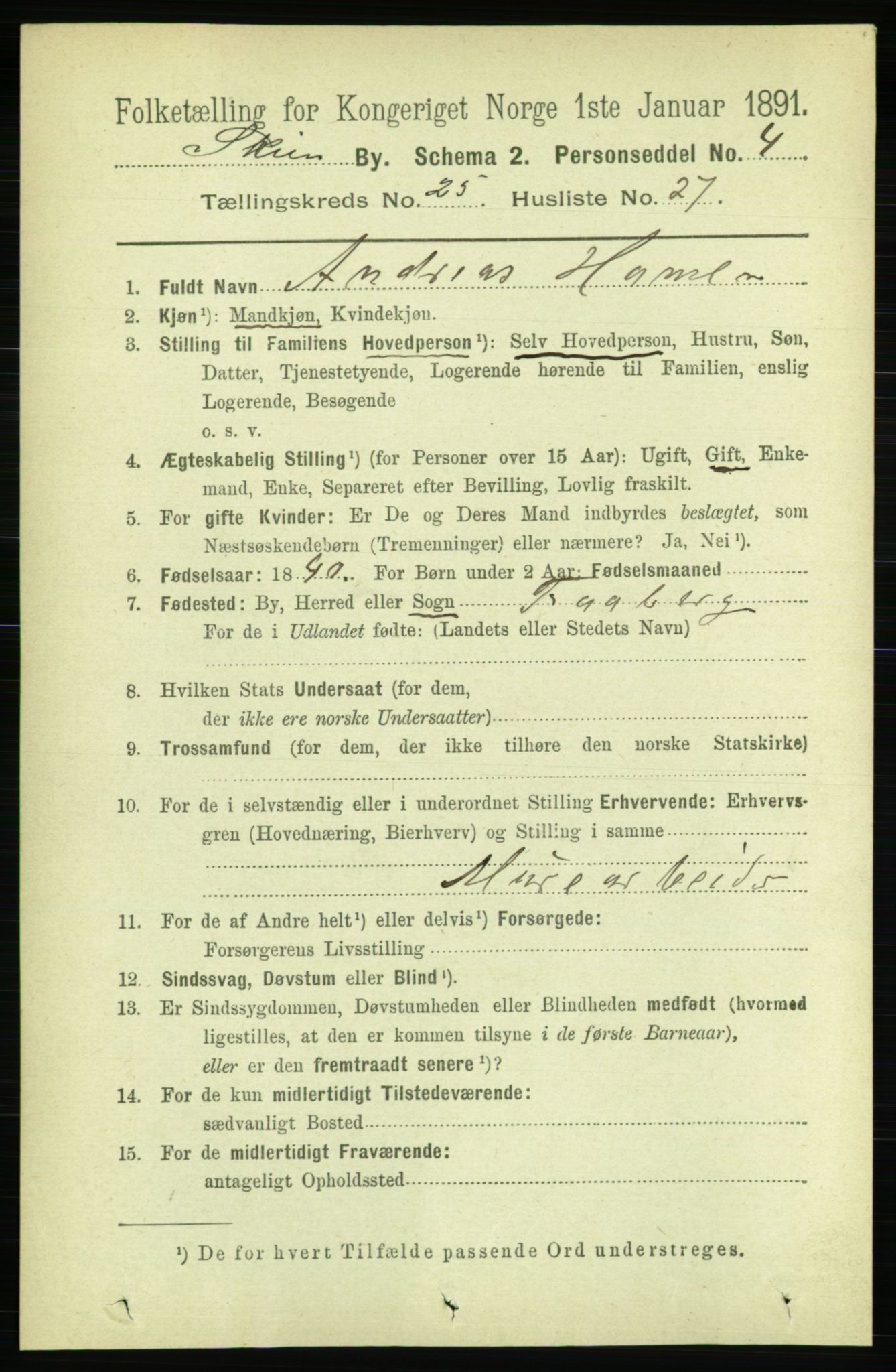 RA, 1891 census for 0806 Skien, 1891, p. 6238