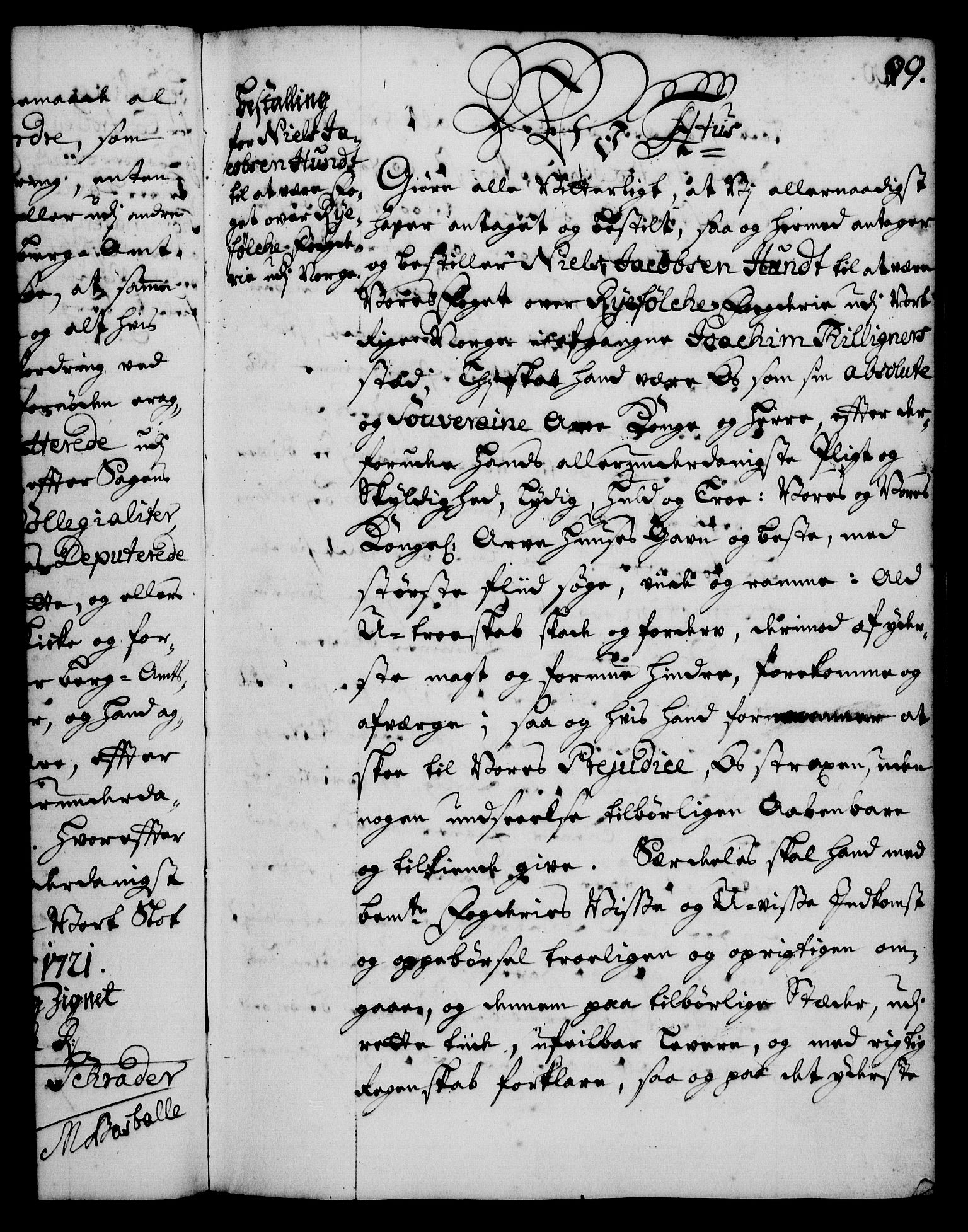 Rentekammeret, Kammerkanselliet, RA/EA-3111/G/Gg/Gge/L0001: Norsk bestallingsprotokoll med register (merket RK 53.25), 1720-1730, p. 99