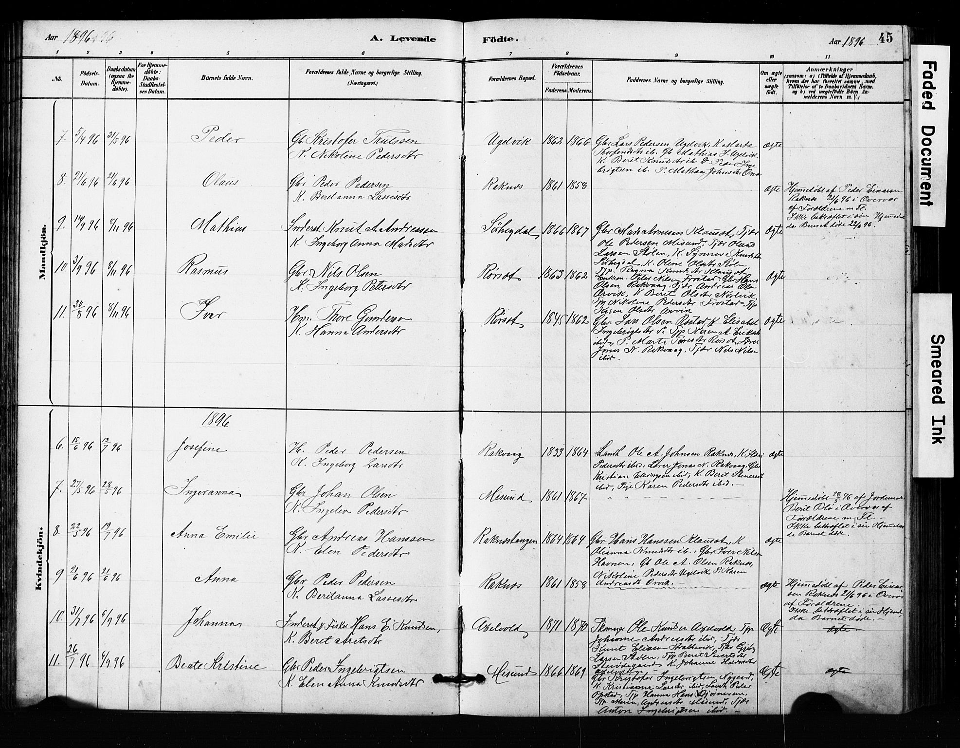 Ministerialprotokoller, klokkerbøker og fødselsregistre - Møre og Romsdal, AV/SAT-A-1454/563/L0737: Parish register (copy) no. 563C01, 1878-1916, p. 45