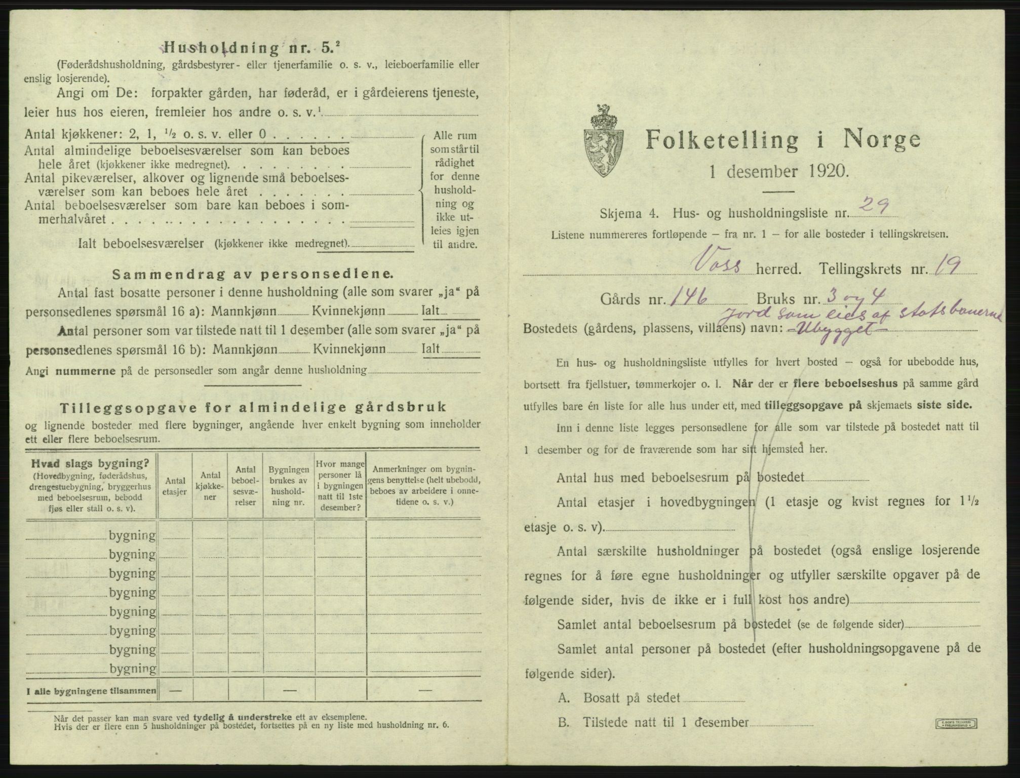 SAB, 1920 census for Voss, 1920, p. 1811