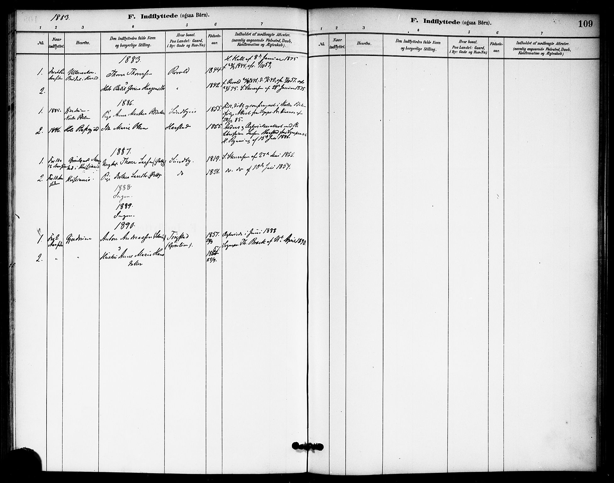 Nannestad prestekontor Kirkebøker, SAO/A-10414a/F/Fb/L0001: Parish register (official) no. II 1, 1881-1890, p. 109