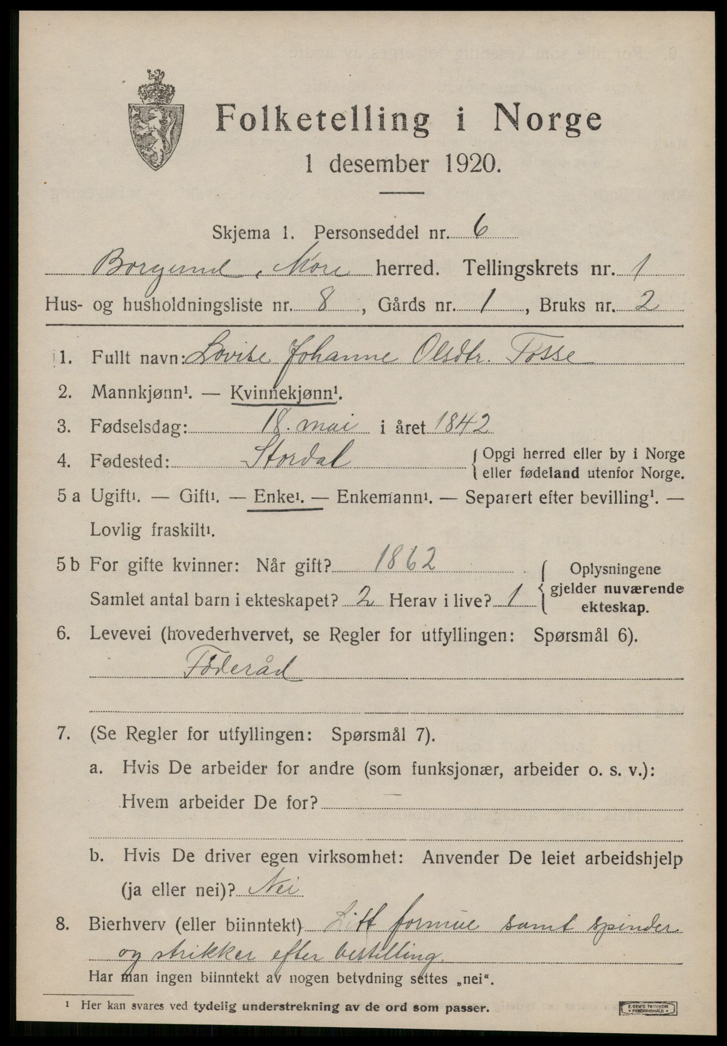 SAT, 1920 census for Borgund, 1920, p. 2476