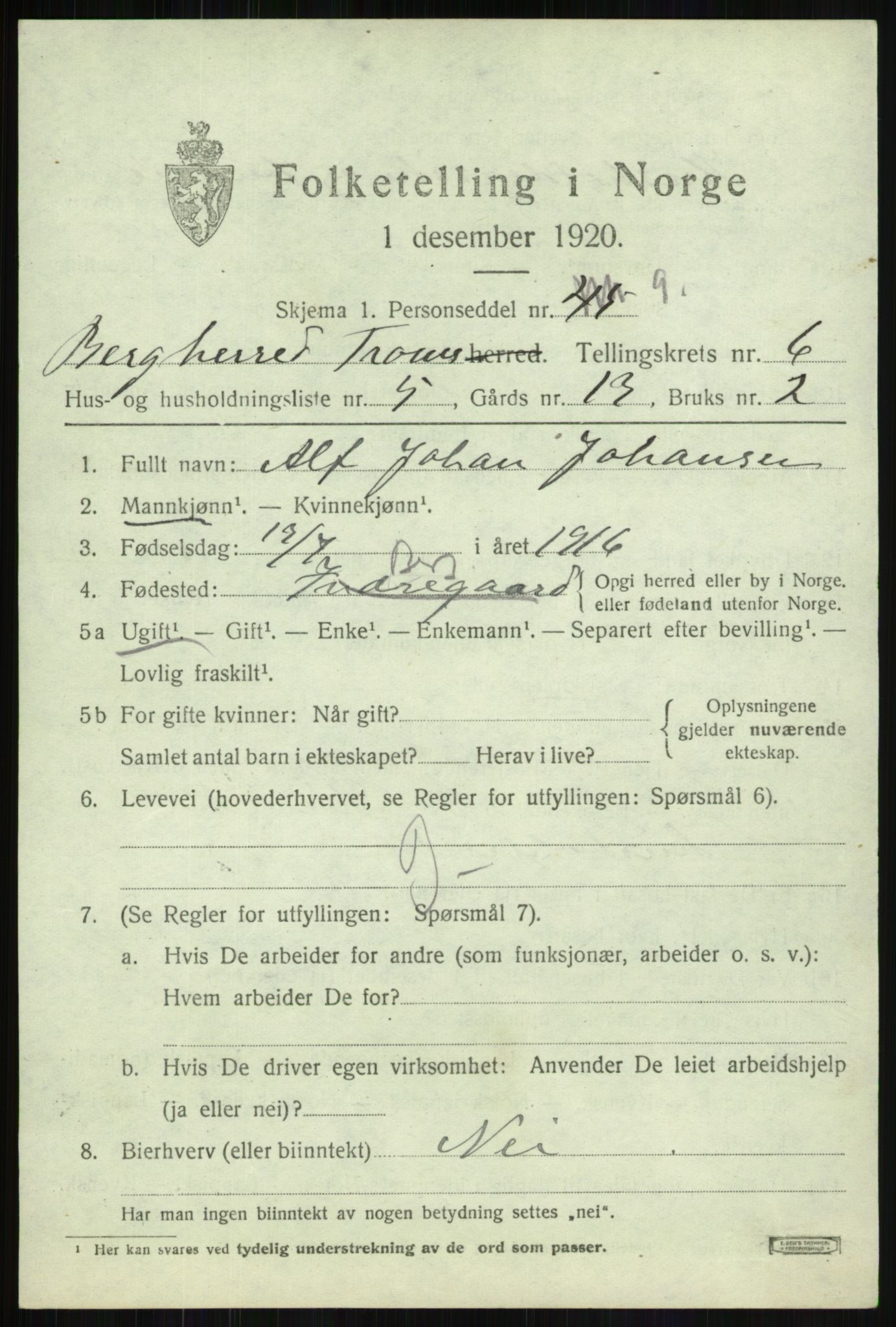 SATØ, 1920 census for Berg, 1920, p. 2141