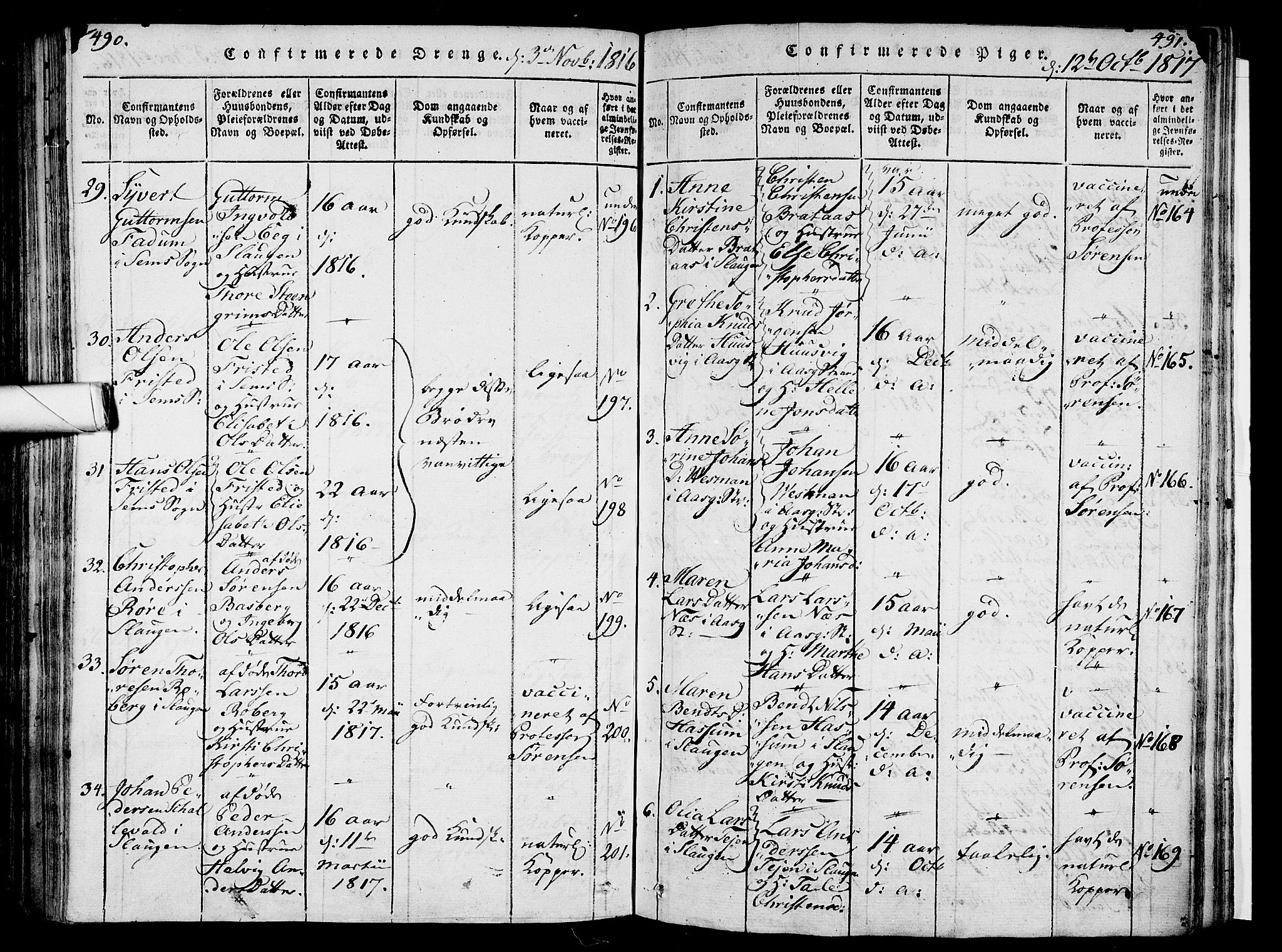 Sem kirkebøker, AV/SAKO-A-5/F/Fa/L0004: Parish register (official) no. I 4, 1814-1825, p. 490-491