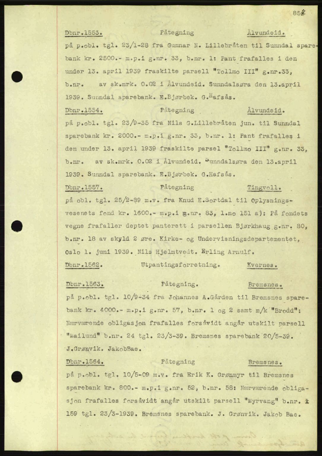 Nordmøre sorenskriveri, AV/SAT-A-4132/1/2/2Ca: Mortgage book no. C80, 1936-1939, Diary no: : 1553/1939