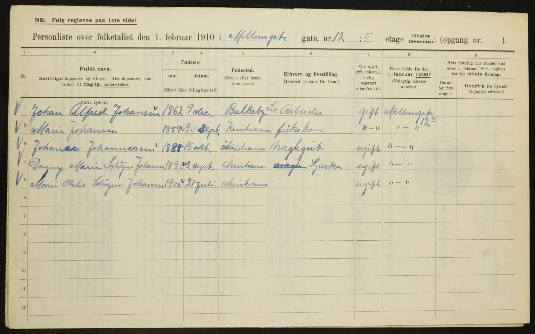 OBA, Municipal Census 1910 for Kristiania, 1910, p. 63064