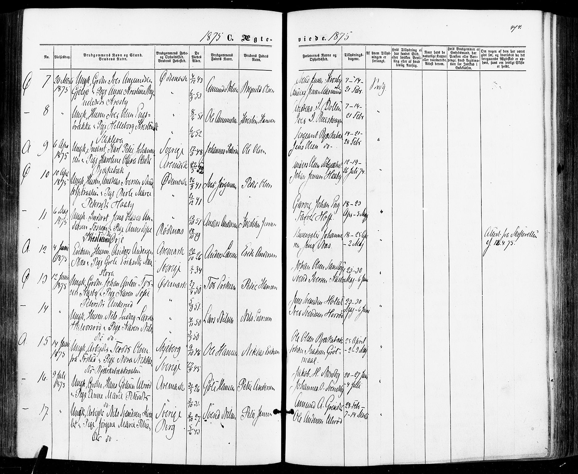 Aremark prestekontor Kirkebøker, AV/SAO-A-10899/F/Fc/L0004: Parish register (official) no. III 4, 1866-1877, p. 493-494
