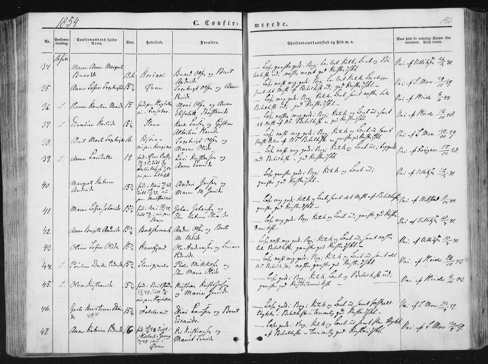 Ministerialprotokoller, klokkerbøker og fødselsregistre - Nord-Trøndelag, SAT/A-1458/780/L0640: Parish register (official) no. 780A05, 1845-1856, p. 142