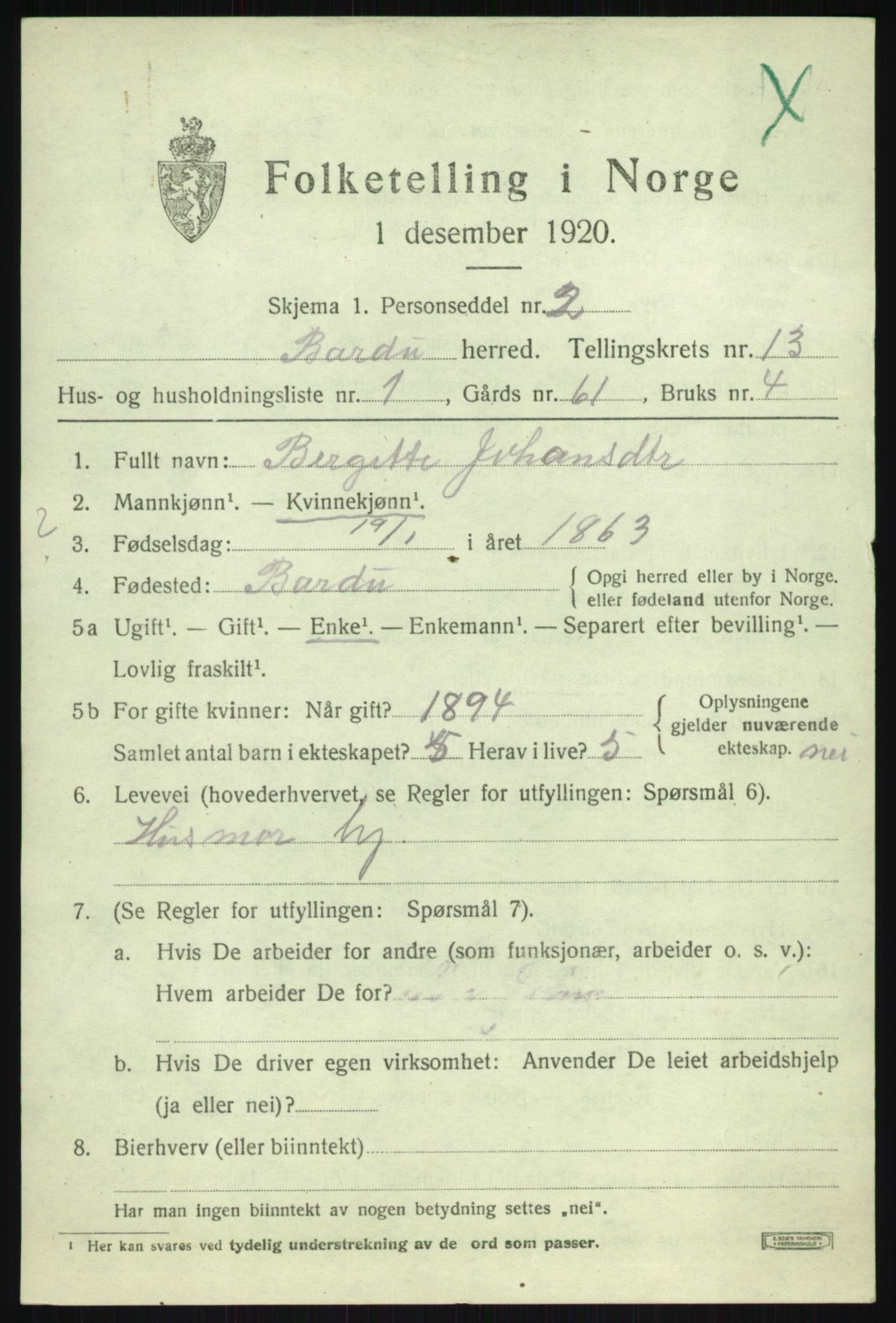 SATØ, 1920 census for Bardu, 1920, p. 4103