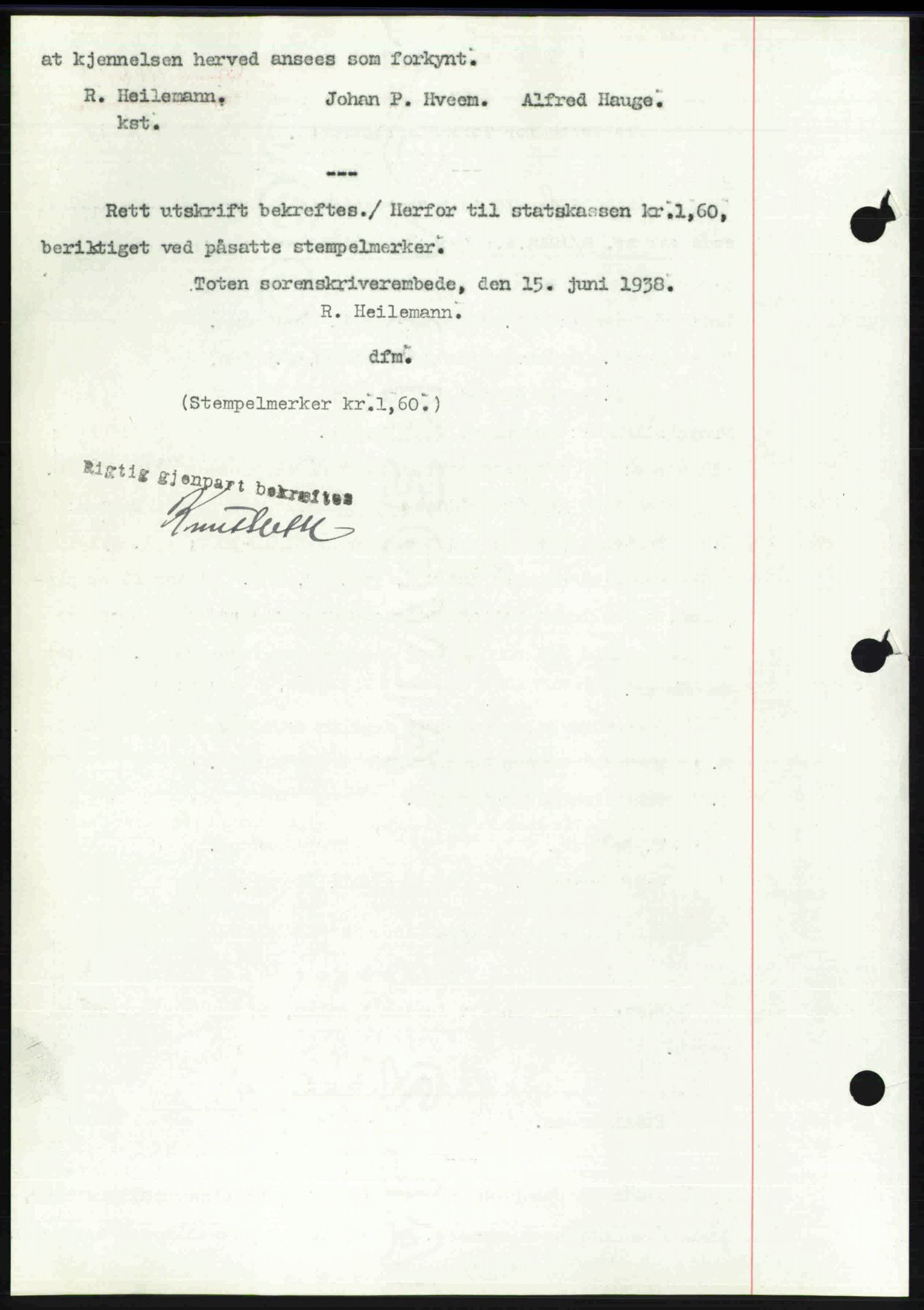 Toten tingrett, SAH/TING-006/H/Hb/Hbc/L0004: Mortgage book no. Hbc-04, 1938-1938, Diary no: : 1166/1938