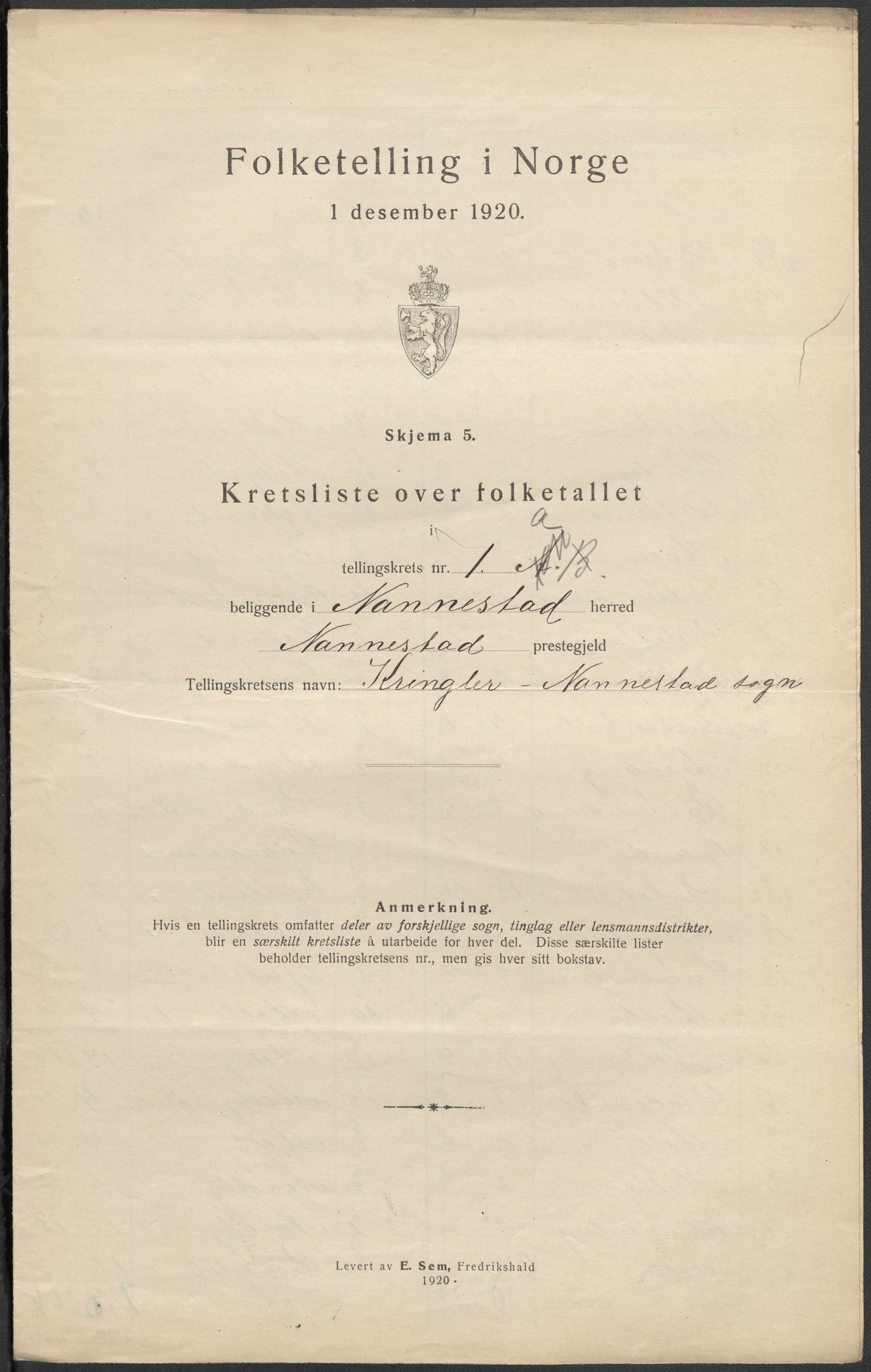 SAO, 1920 census for Nannestad, 1920, p. 5