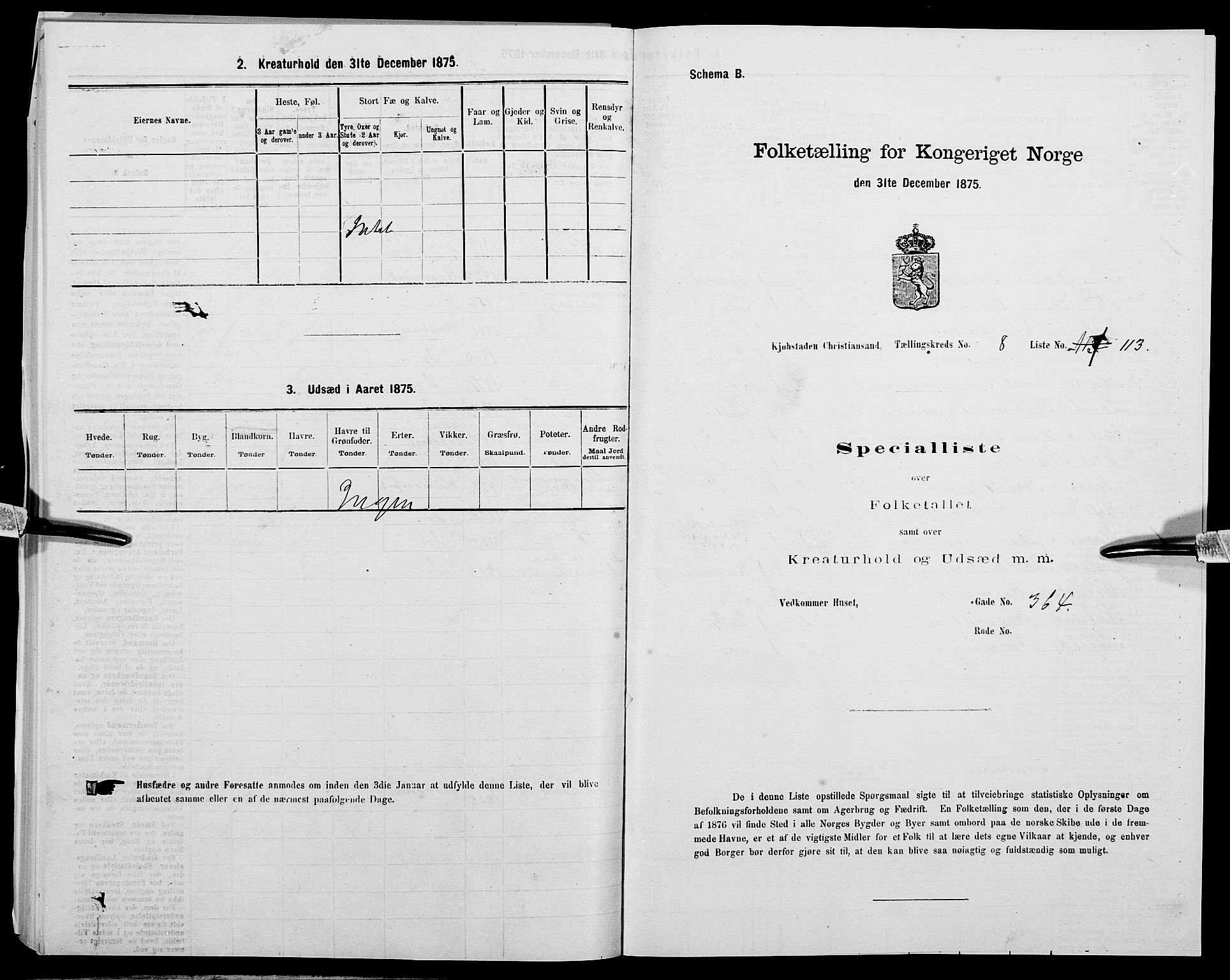 SAK, 1875 census for 1001P Kristiansand, 1875, p. 1463