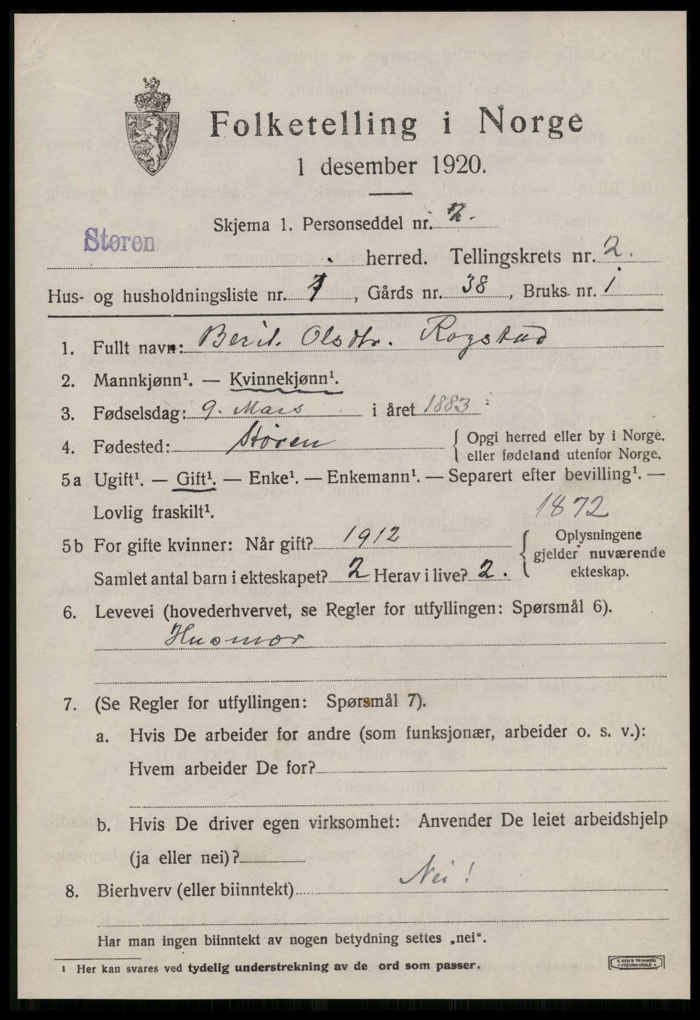 SAT, 1920 census for Støren, 1920, p. 1430