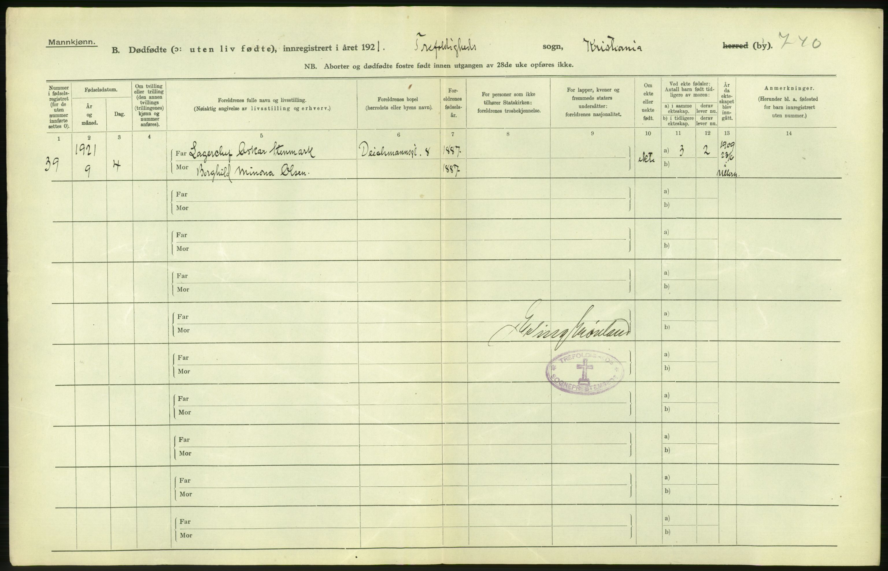 Statistisk sentralbyrå, Sosiodemografiske emner, Befolkning, AV/RA-S-2228/D/Df/Dfc/Dfca/L0013: Kristiania: Døde, dødfødte, 1921, p. 570