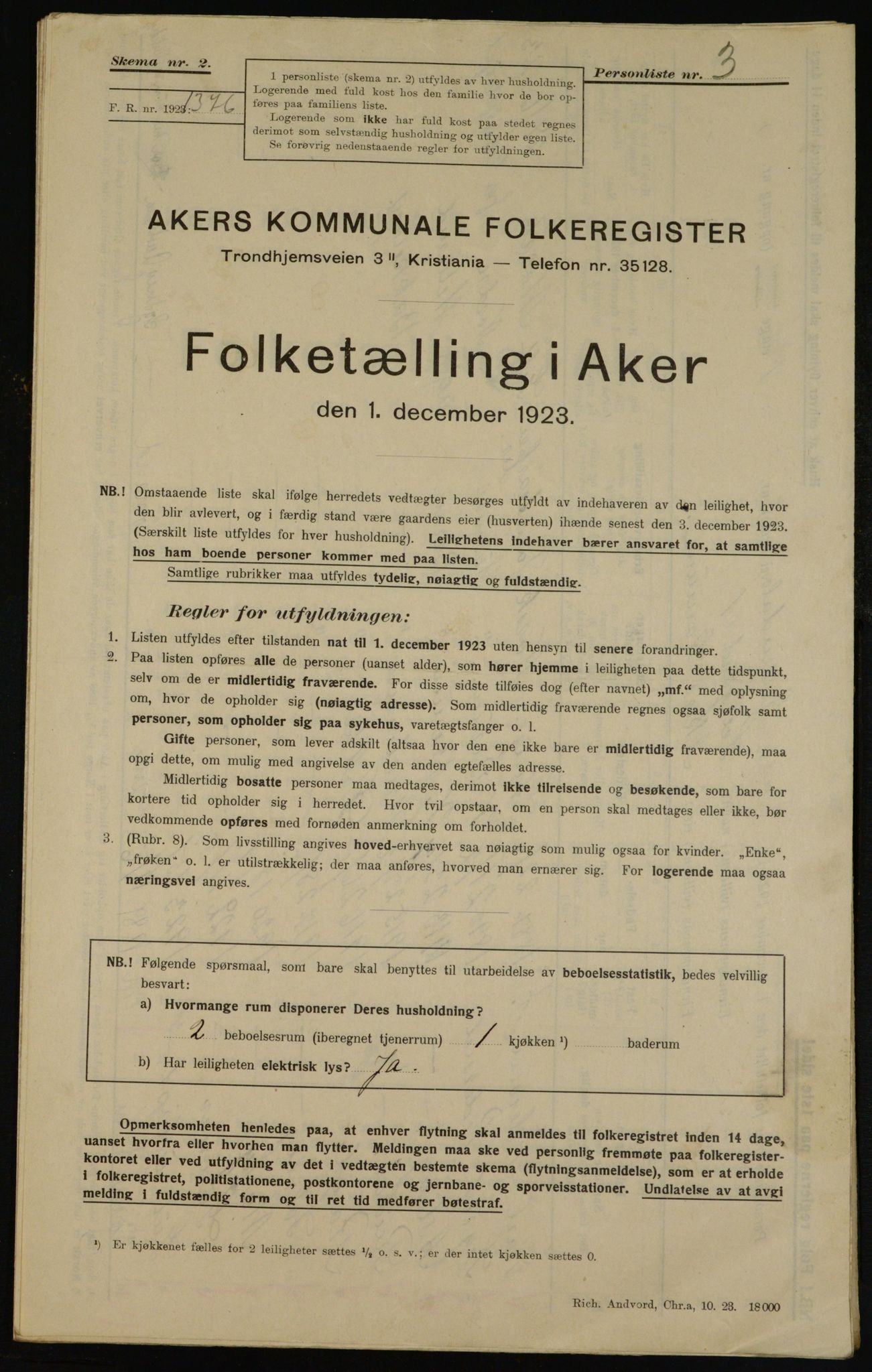 , Municipal Census 1923 for Aker, 1923, p. 44521