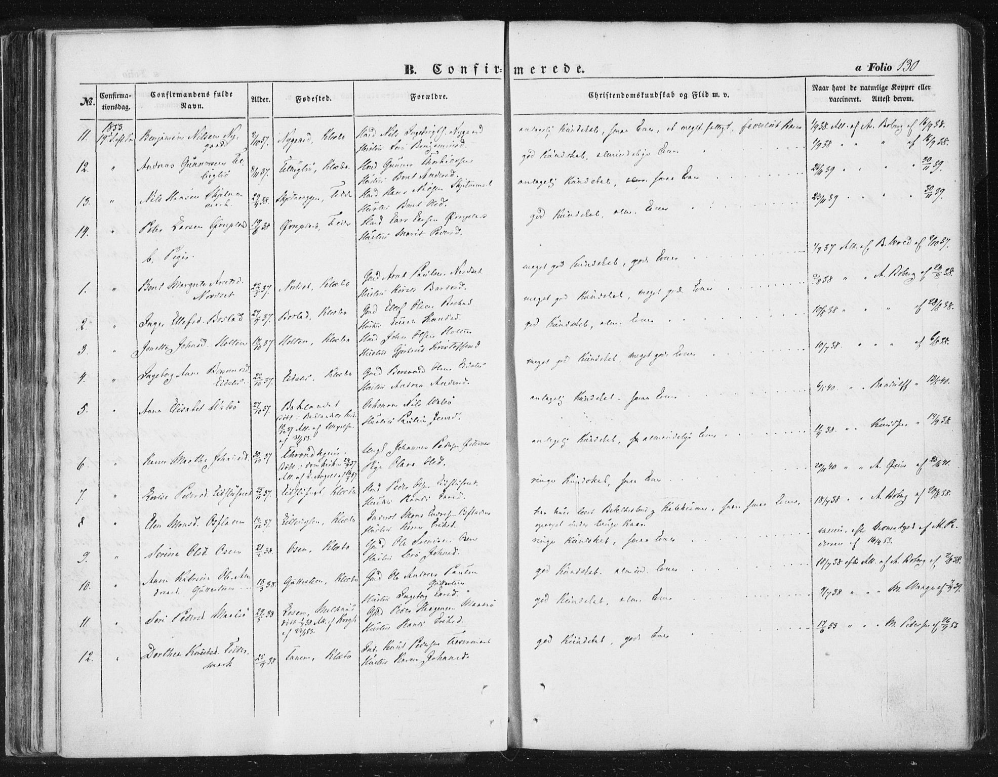 Ministerialprotokoller, klokkerbøker og fødselsregistre - Sør-Trøndelag, SAT/A-1456/618/L0441: Parish register (official) no. 618A05, 1843-1862, p. 130