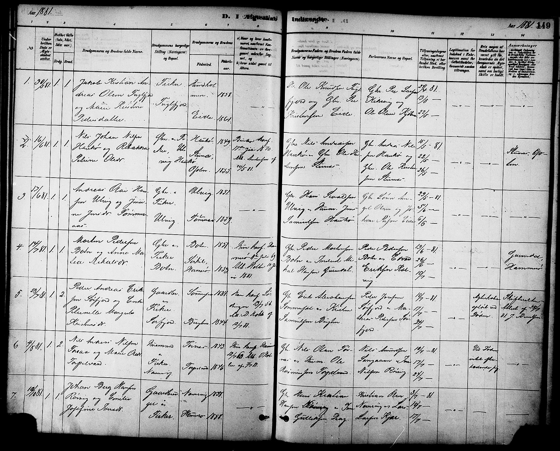 Ministerialprotokoller, klokkerbøker og fødselsregistre - Nordland, AV/SAT-A-1459/861/L0868: Parish register (official) no. 861A03, 1879-1889, p. 149