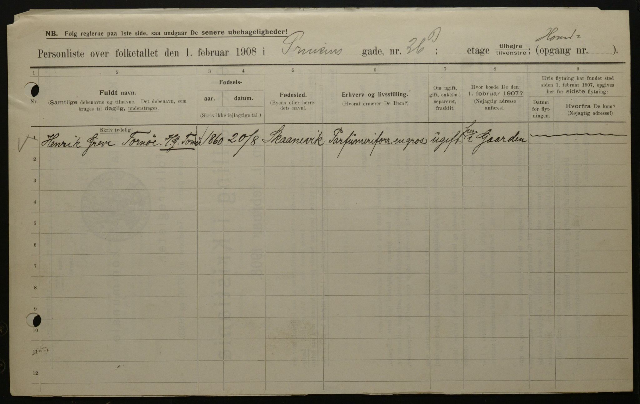 OBA, Municipal Census 1908 for Kristiania, 1908, p. 73012