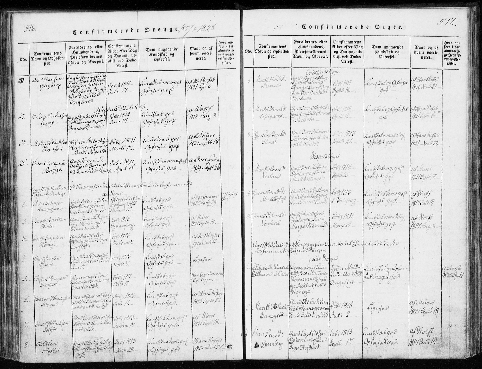 Ministerialprotokoller, klokkerbøker og fødselsregistre - Møre og Romsdal, AV/SAT-A-1454/551/L0623: Parish register (official) no. 551A03, 1818-1831, p. 516-517