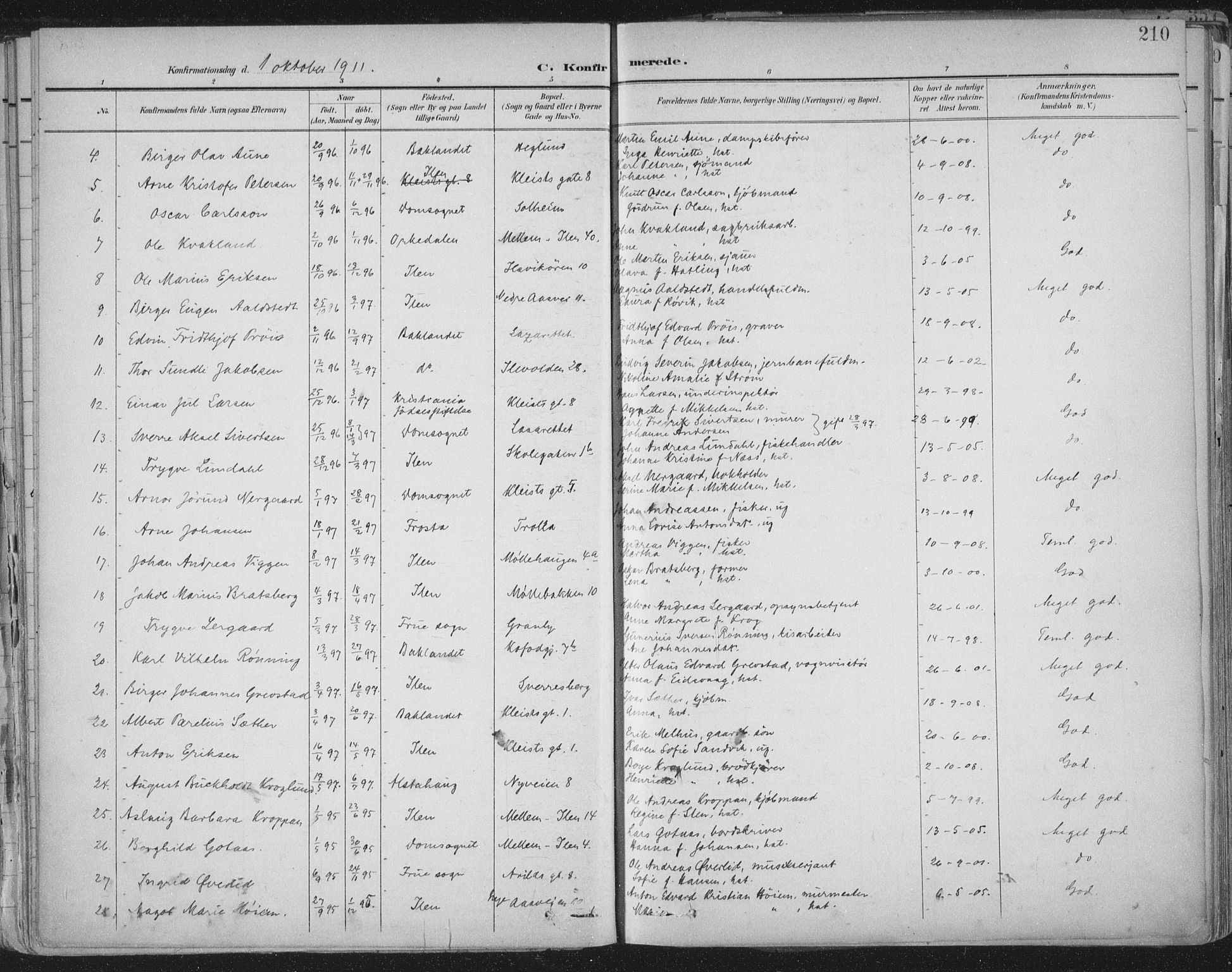 Ministerialprotokoller, klokkerbøker og fødselsregistre - Sør-Trøndelag, AV/SAT-A-1456/603/L0167: Parish register (official) no. 603A06, 1896-1932, p. 210