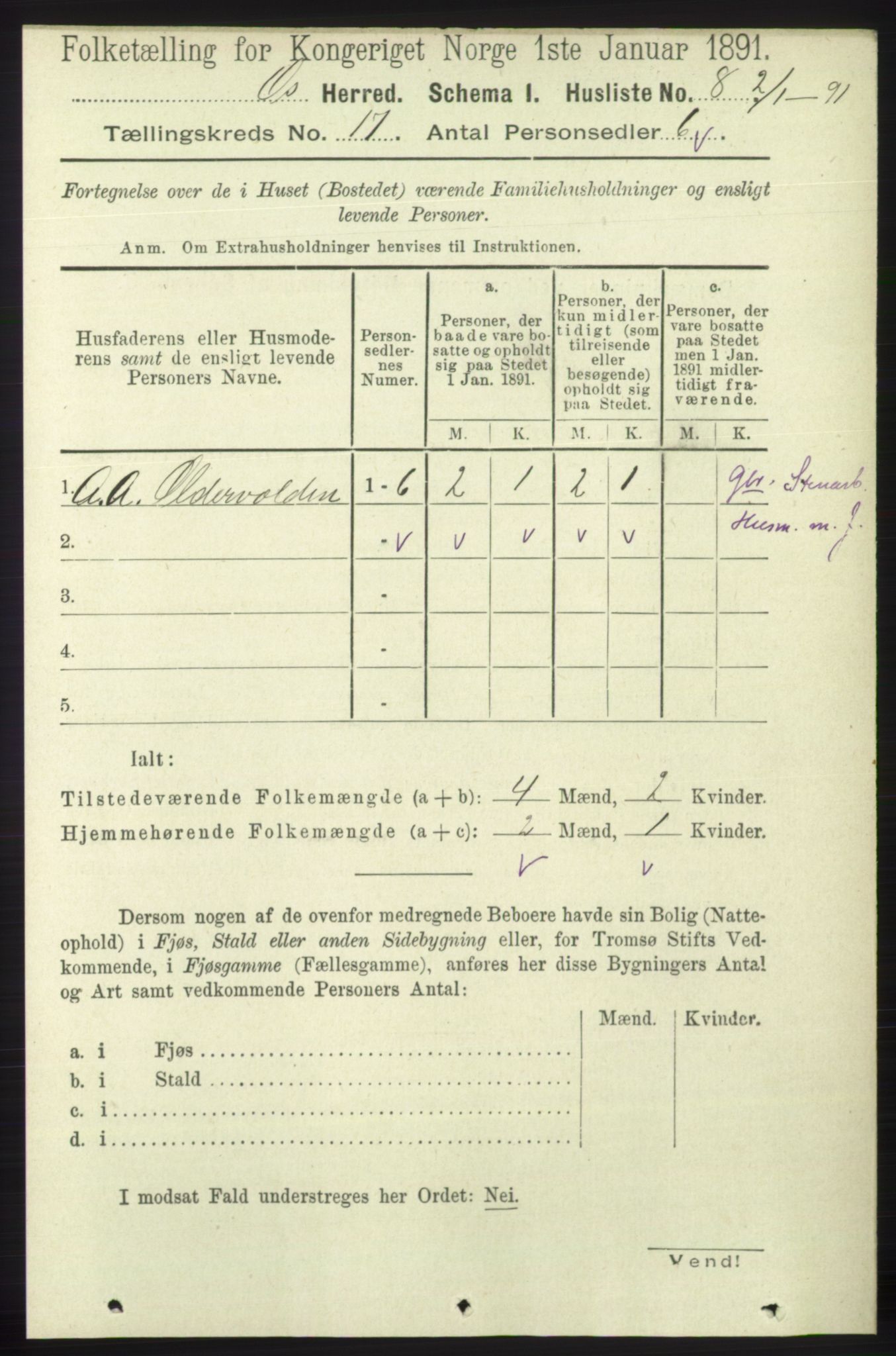 RA, 1891 census for 1243 Os, 1891, p. 3703