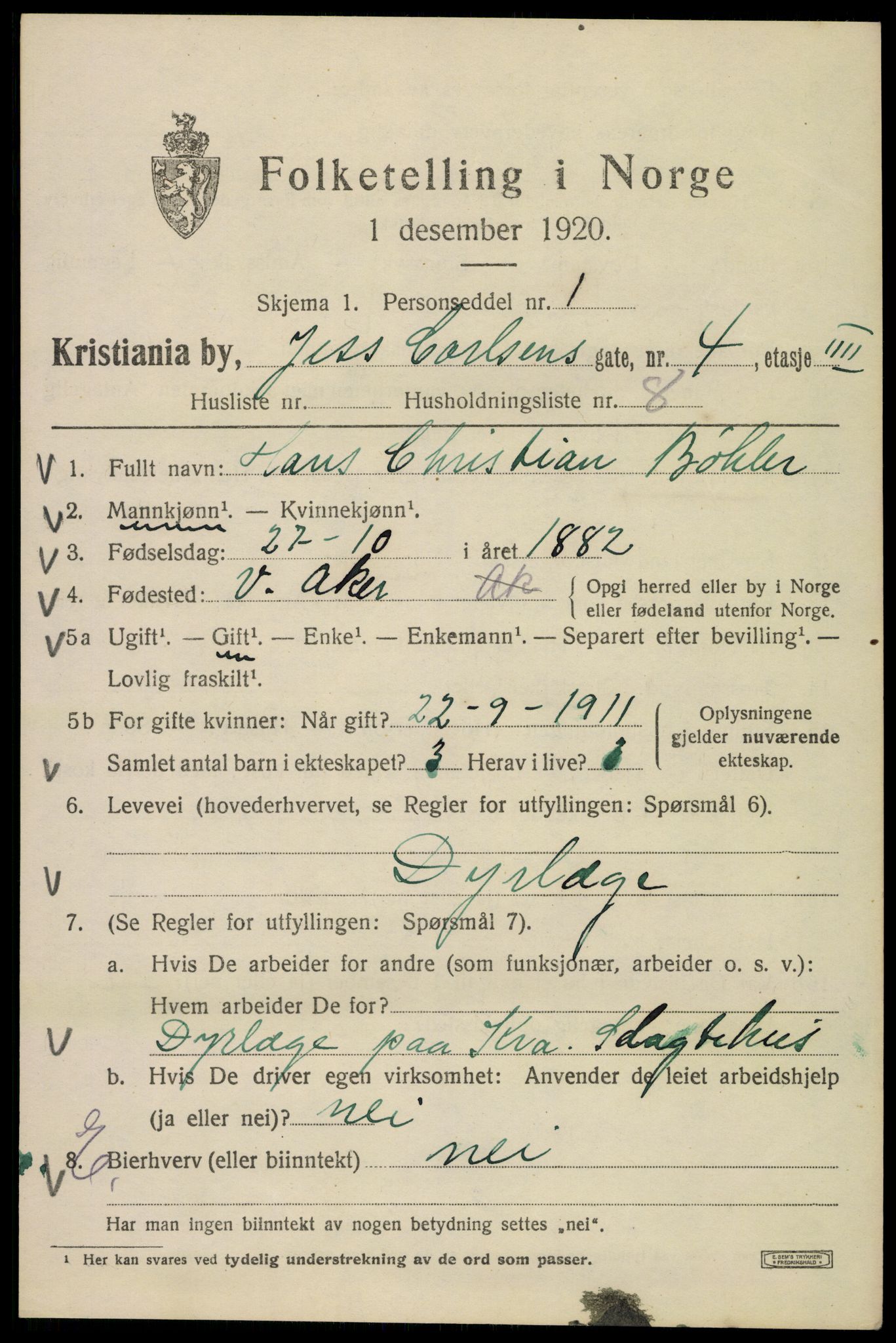 SAO, 1920 census for Kristiania, 1920, p. 323463