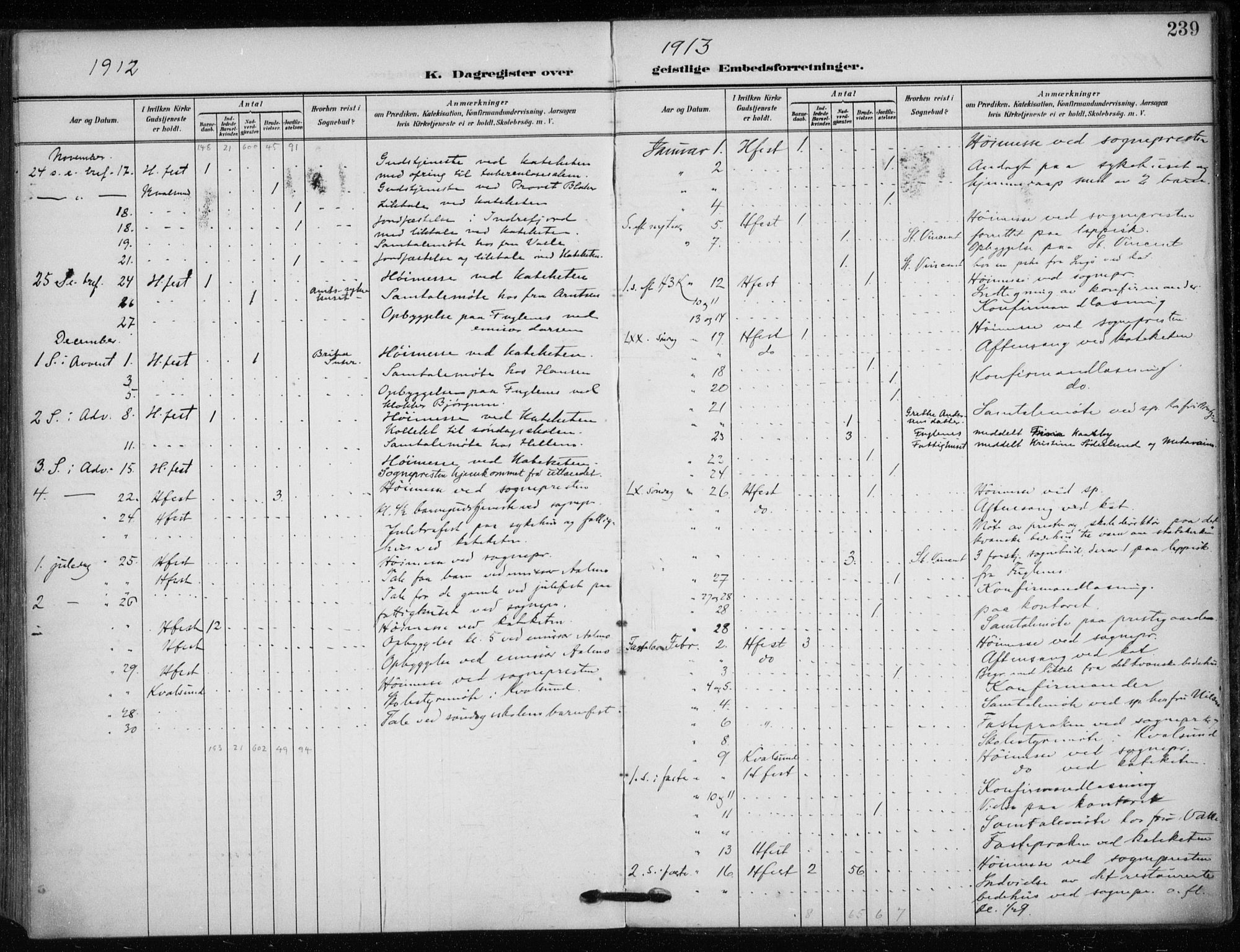 Hammerfest sokneprestkontor, SATØ/S-1347/H/Ha/L0014.kirke: Parish register (official) no. 14, 1906-1916, p. 239