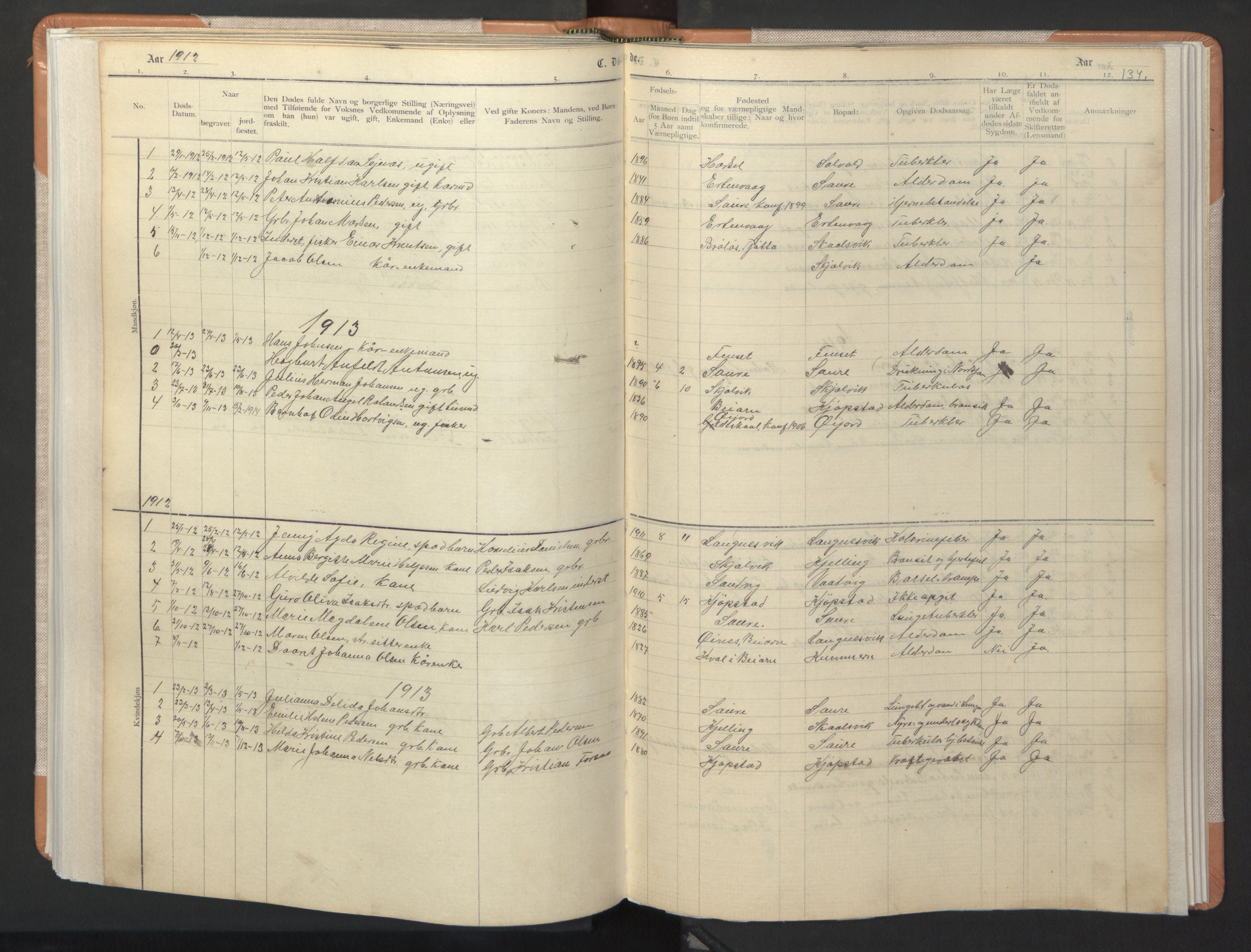 Ministerialprotokoller, klokkerbøker og fødselsregistre - Nordland, SAT/A-1459/806/L0117: Parish register (copy) no. 806C01, 1905-1957, p. 134