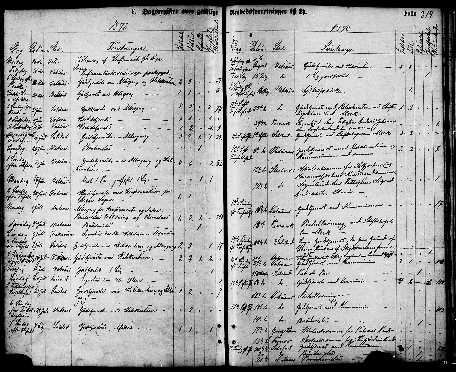 Ministerialprotokoller, klokkerbøker og fødselsregistre - Nordland, AV/SAT-A-1459/810/L0148: Parish register (official) no. 810A09 /1, 1874-1884, p. 314