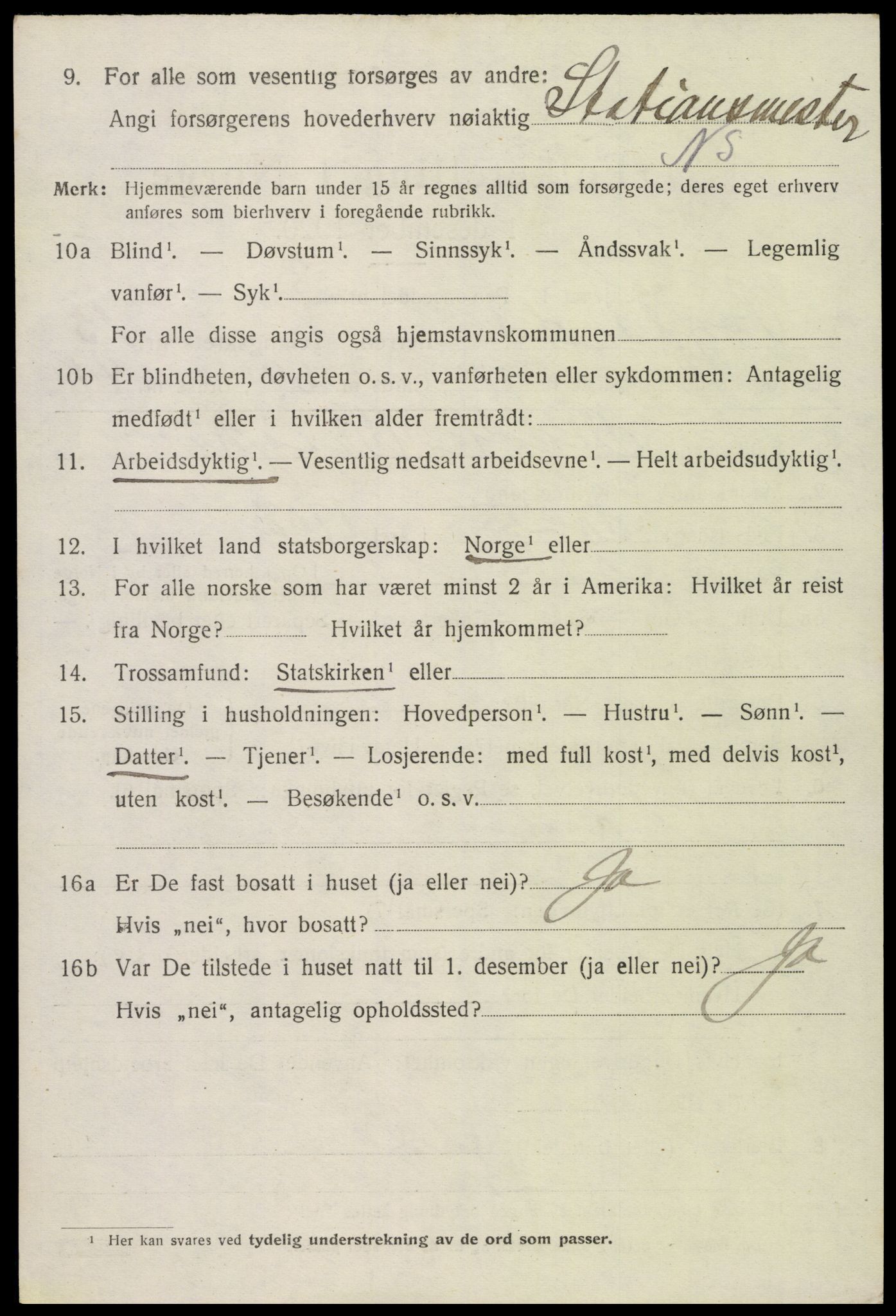 SAK, 1920 census for Bygland, 1920, p. 5262