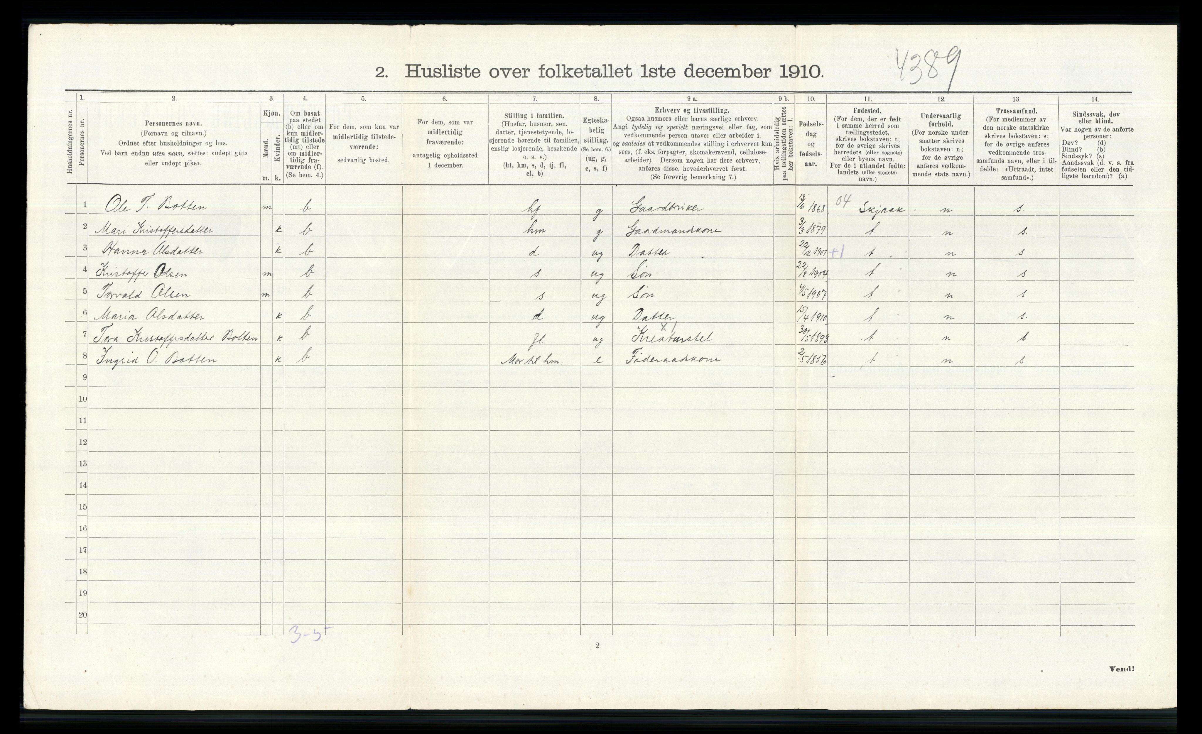 RA, 1910 census for Lom, 1910, p. 324