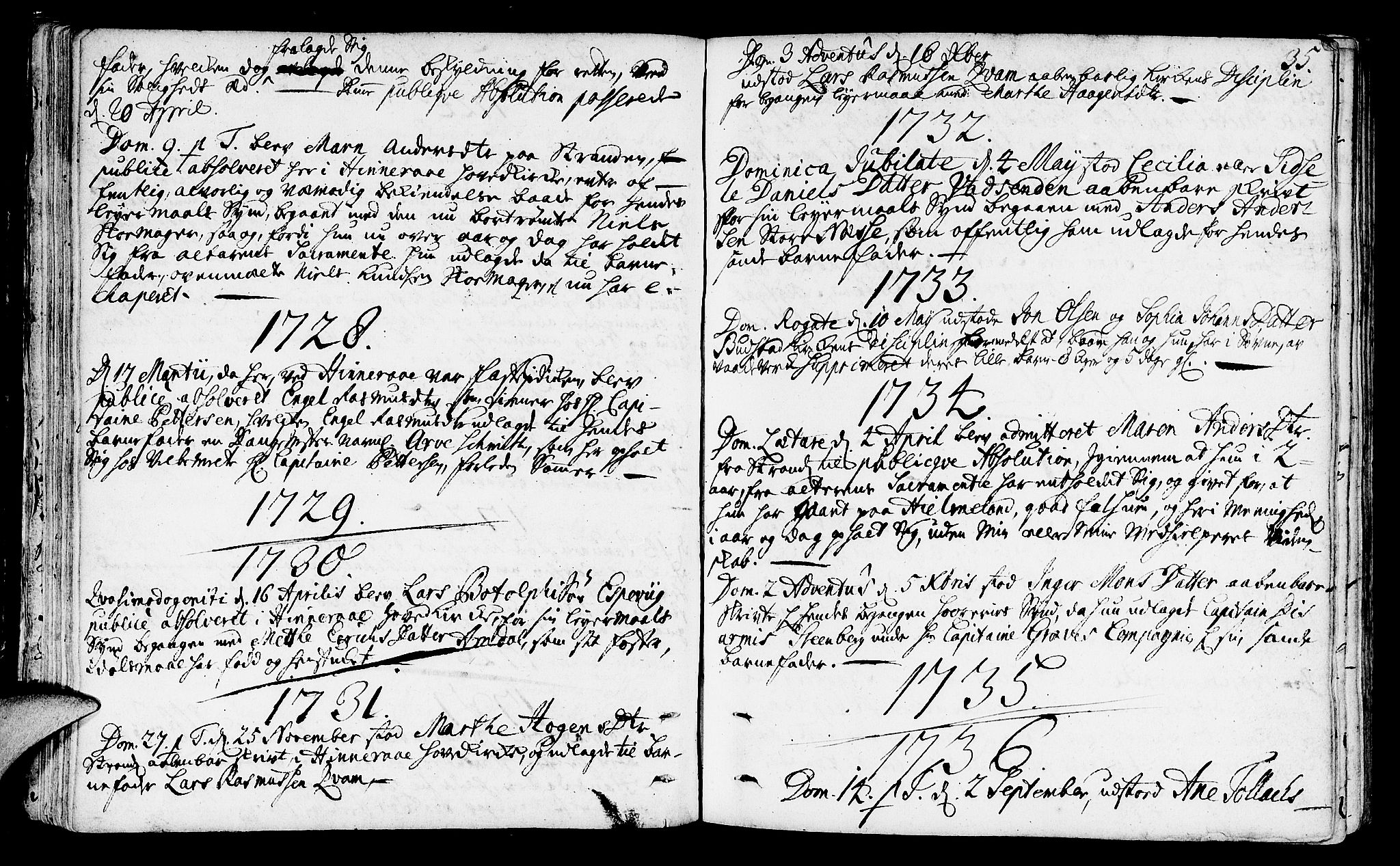 Nedstrand sokneprestkontor, SAST/A-101841/01/IV: Parish register (official) no. A 1 /1, 1724-1740, p. 35