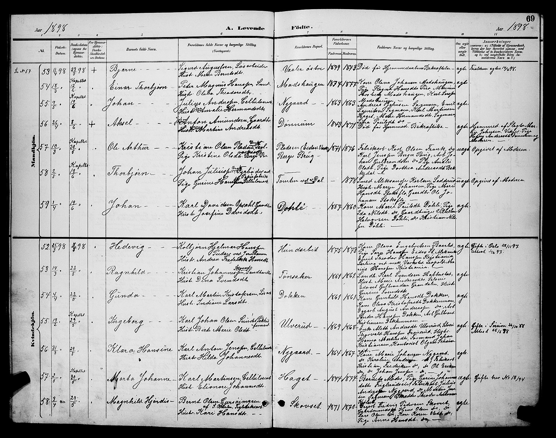 Eidsvoll prestekontor Kirkebøker, AV/SAO-A-10888/G/Ga/L0006: Parish register (copy) no. I 6, 1895-1901, p. 69