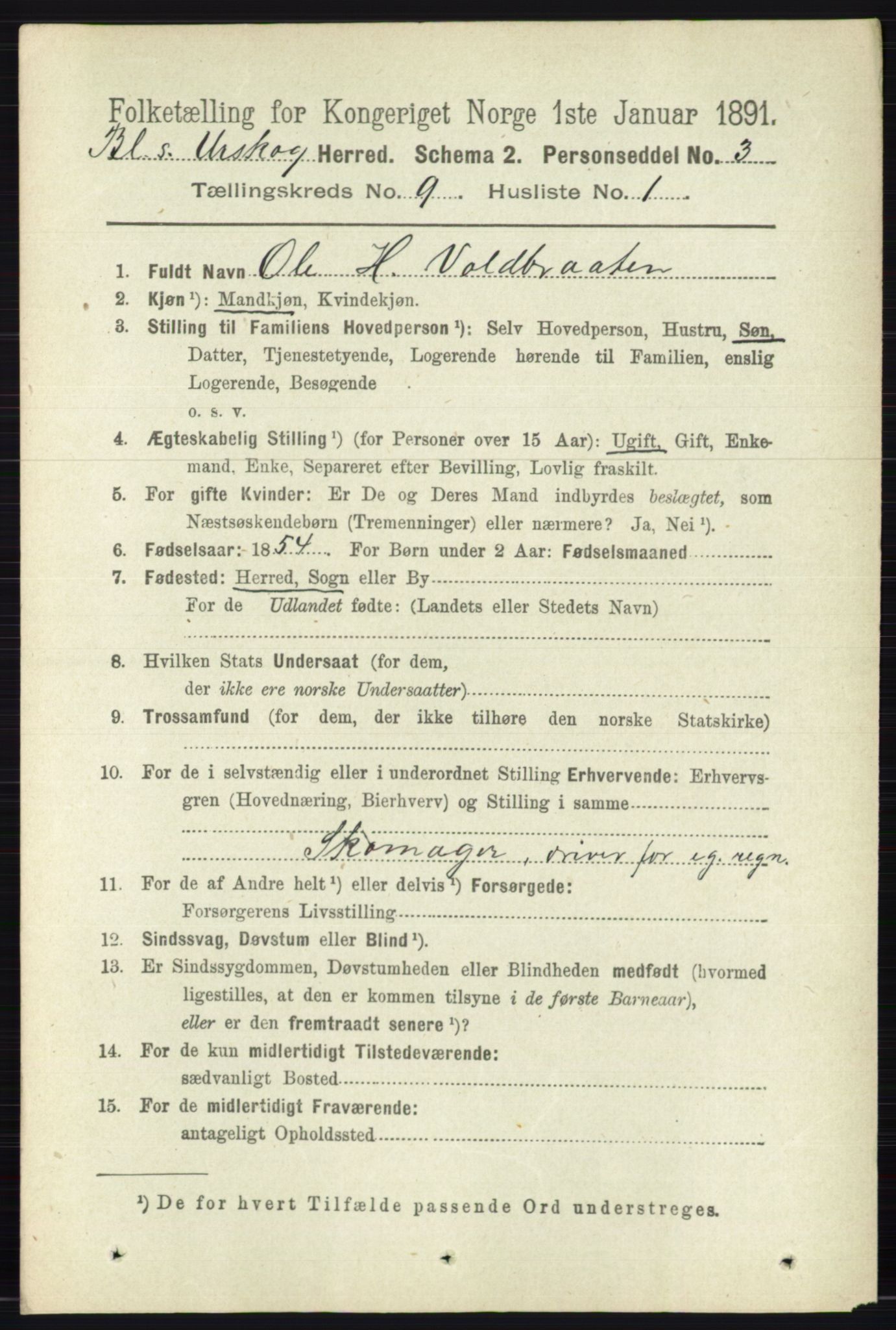 RA, 1891 census for 0224 Aurskog, 1891, p. 4509