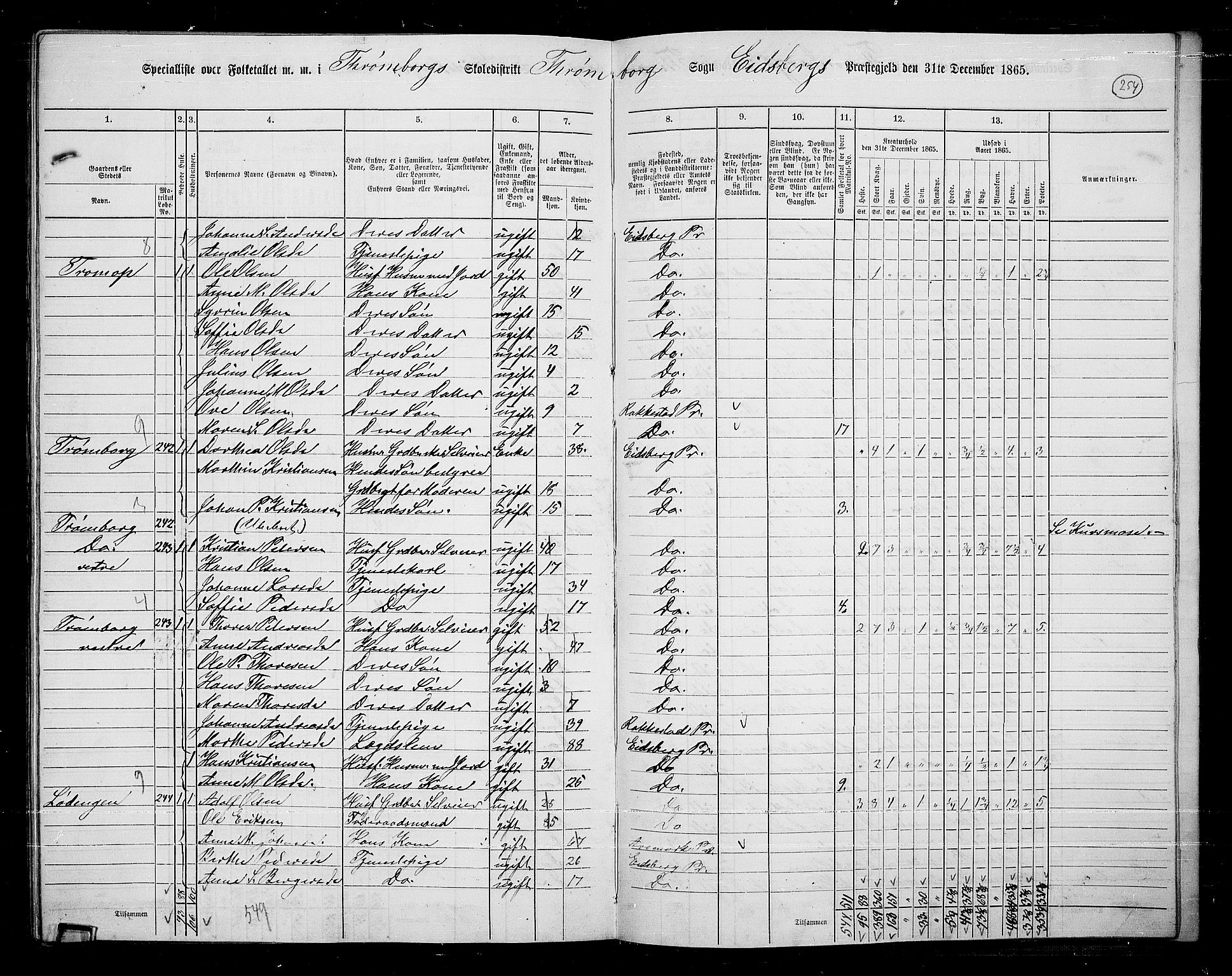 RA, 1865 census for Eidsberg, 1865, p. 231