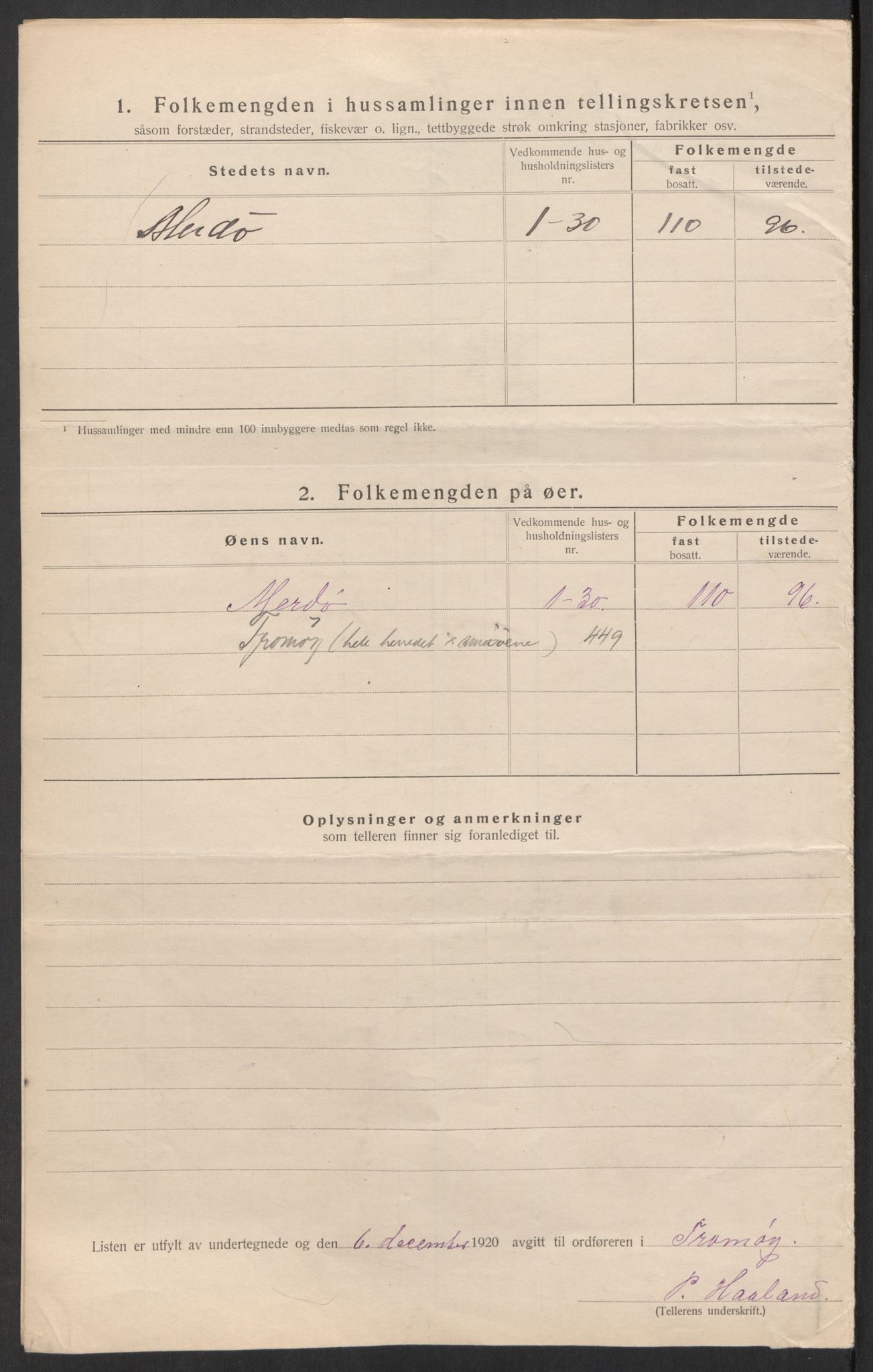 SAK, 1920 census for Tromøy, 1920, p. 8