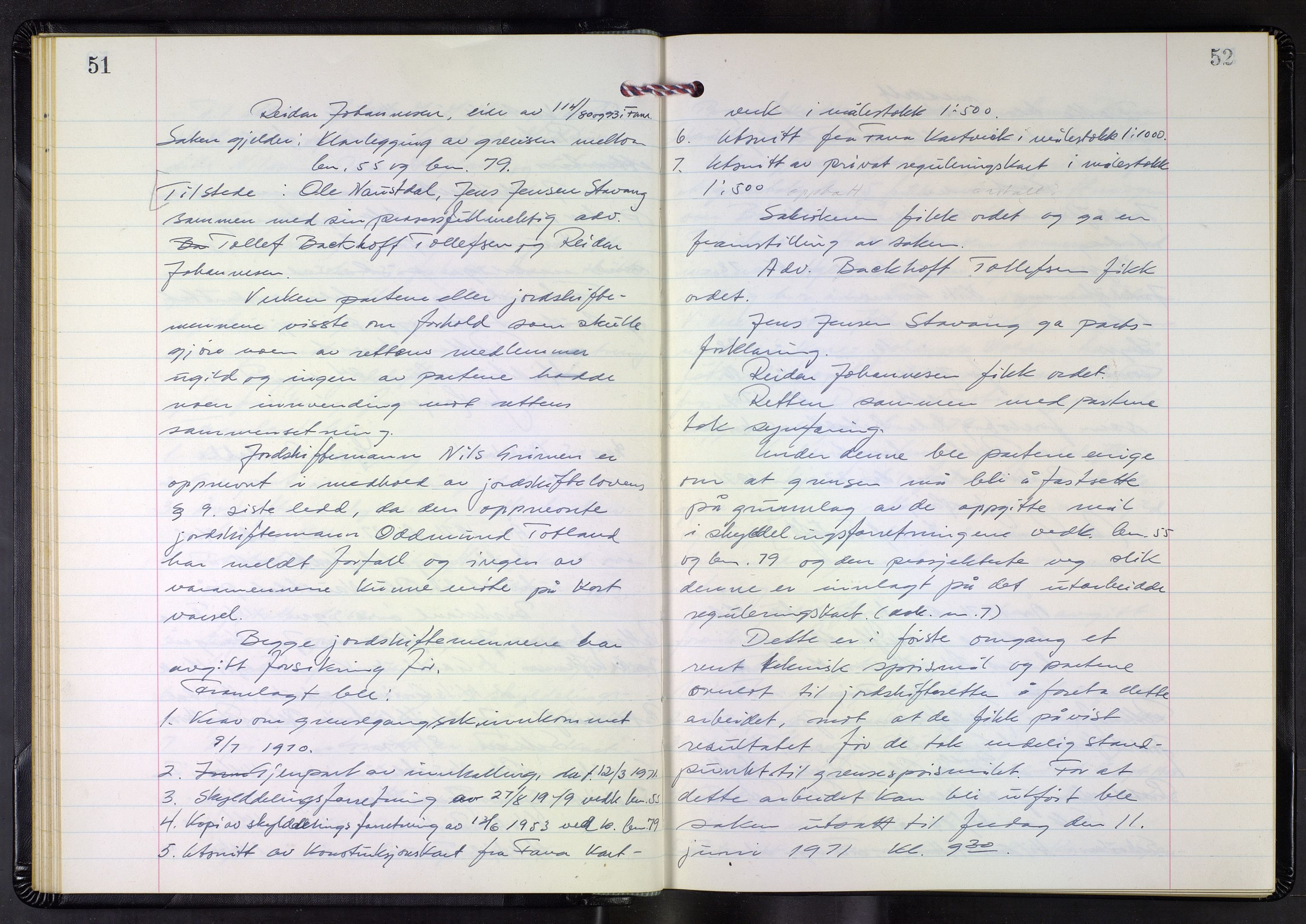 Hordaland jordskiftedøme - III Midhordland jordskiftedistrikt, AV/SAB-A-7001/A/Aa/L0040: Forhandlingsprotokoll, 1970-1976, p. 51-52