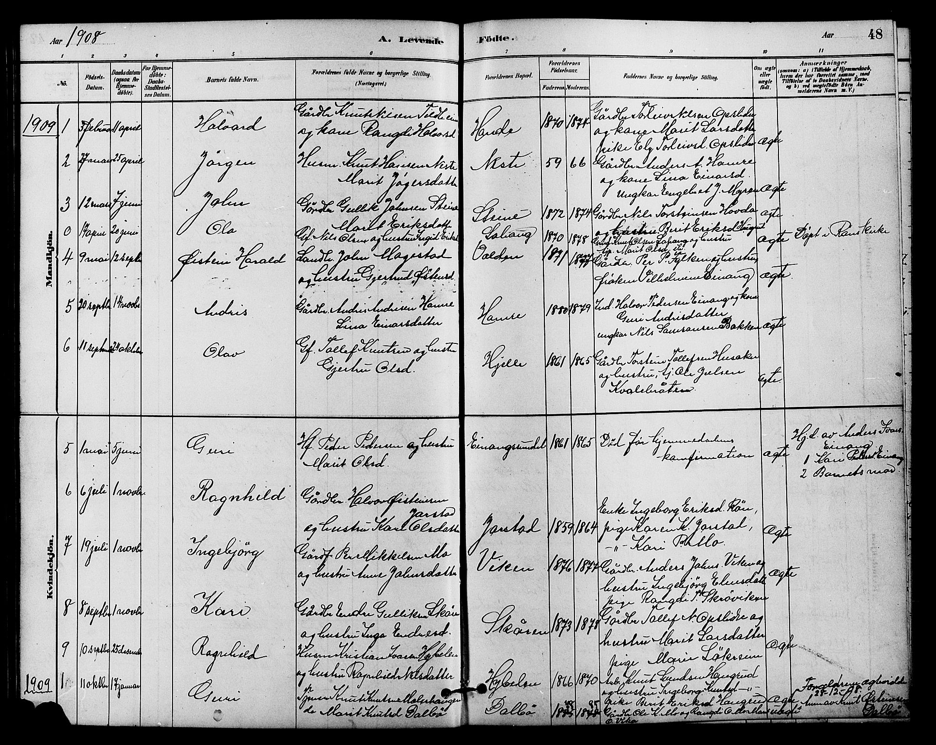 Vestre Slidre prestekontor, SAH/PREST-136/H/Ha/Hab/L0004: Parish register (copy) no. 4, 1881-1912, p. 48