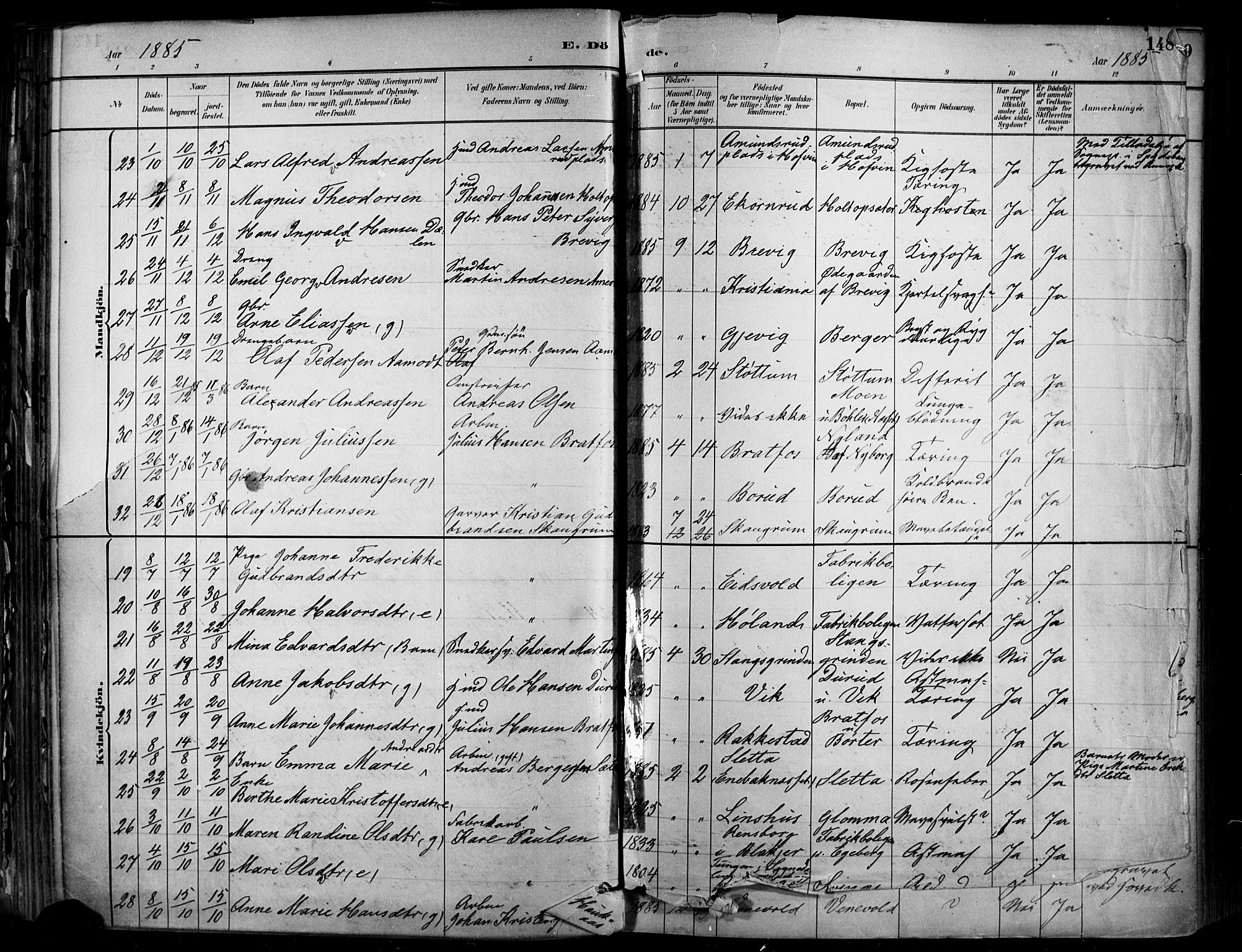 Enebakk prestekontor Kirkebøker, SAO/A-10171c/F/Fa/L0016: Parish register (official) no. I 16, 1883-1898, p. 148