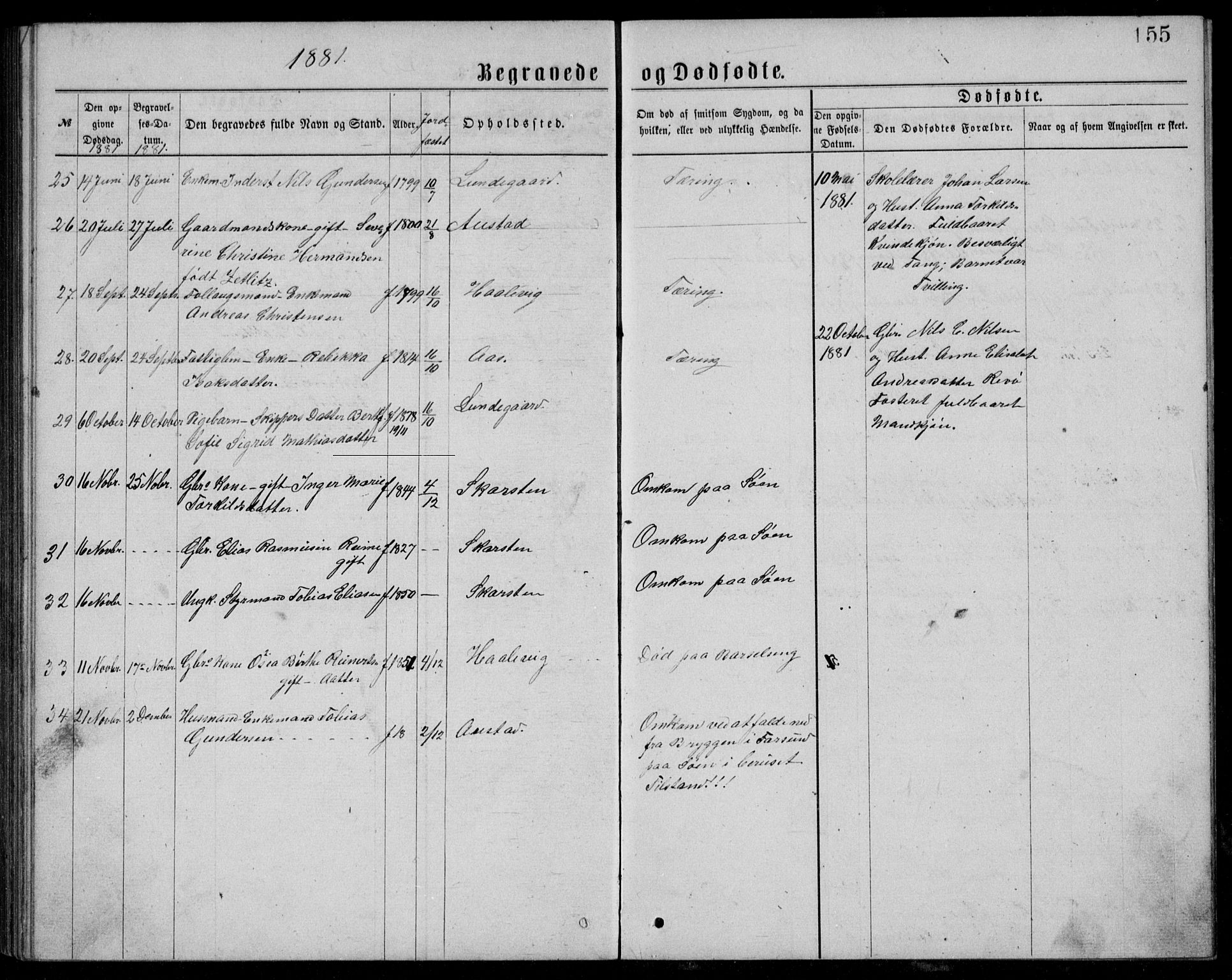 Lyngdal sokneprestkontor, AV/SAK-1111-0029/F/Fb/Fba/L0002: Parish register (copy) no. B 2, 1876-1886, p. 155