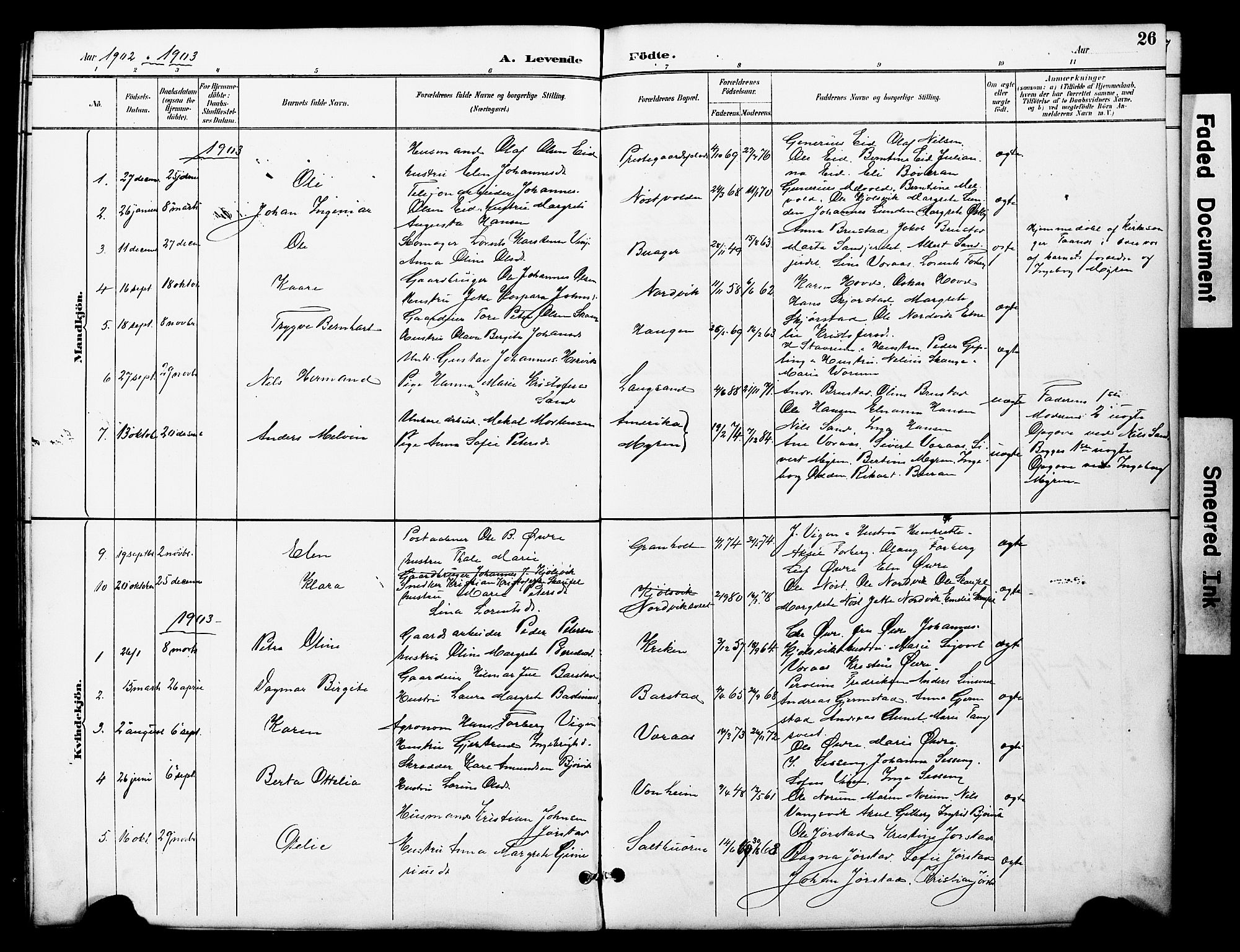 Ministerialprotokoller, klokkerbøker og fødselsregistre - Nord-Trøndelag, SAT/A-1458/722/L0226: Parish register (copy) no. 722C02, 1889-1927, p. 26