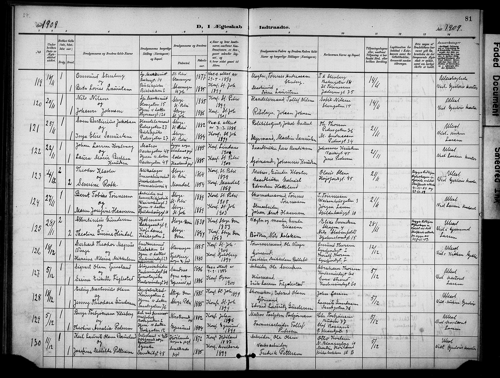 St. Johannes sokneprestkontor, SAST/A-101814/001/30/30BB/L0005: Parish register (copy) no. B 5, 1901-1917, p. 81