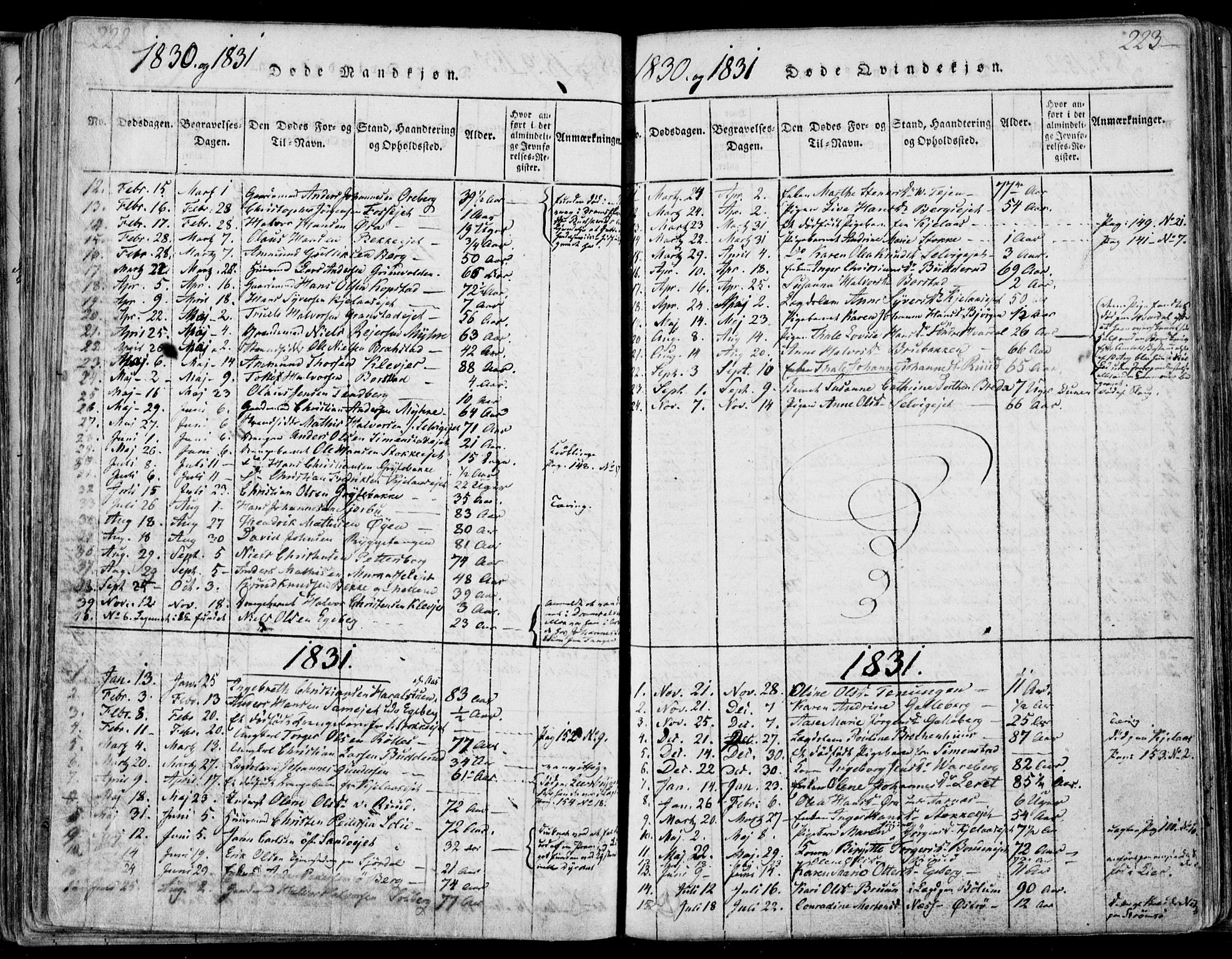 Sande Kirkebøker, SAKO/A-53/F/Fa/L0003: Parish register (official) no. 3, 1814-1847, p. 222-223
