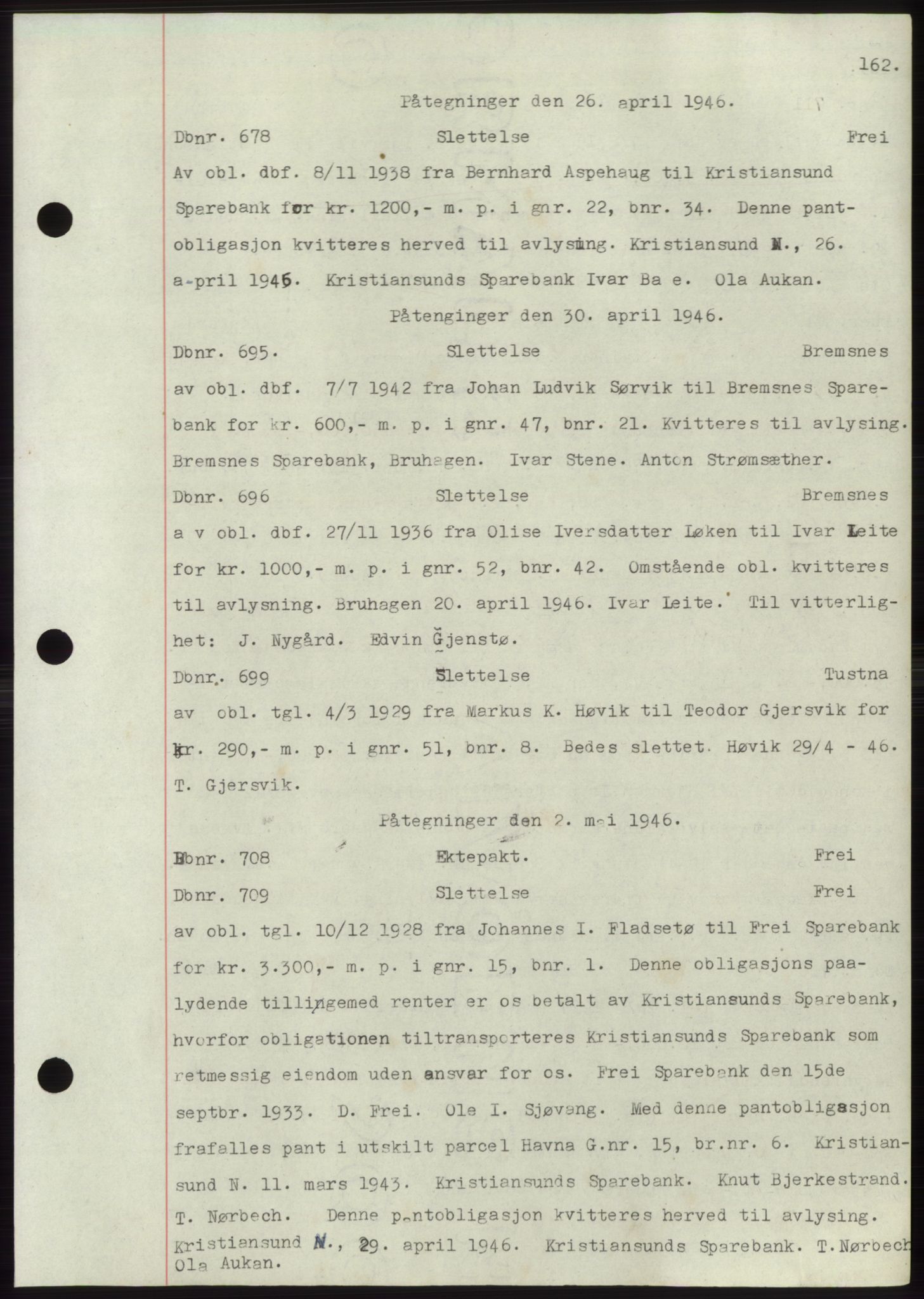 Nordmøre sorenskriveri, AV/SAT-A-4132/1/2/2Ca: Mortgage book no. C82b, 1946-1951, Diary no: : 678/1946