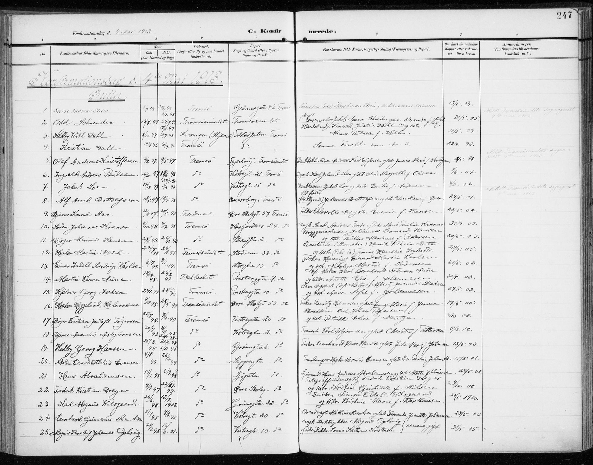 Tromsø sokneprestkontor/stiftsprosti/domprosti, SATØ/S-1343/G/Ga/L0017kirke: Parish register (official) no. 17, 1907-1917, p. 247
