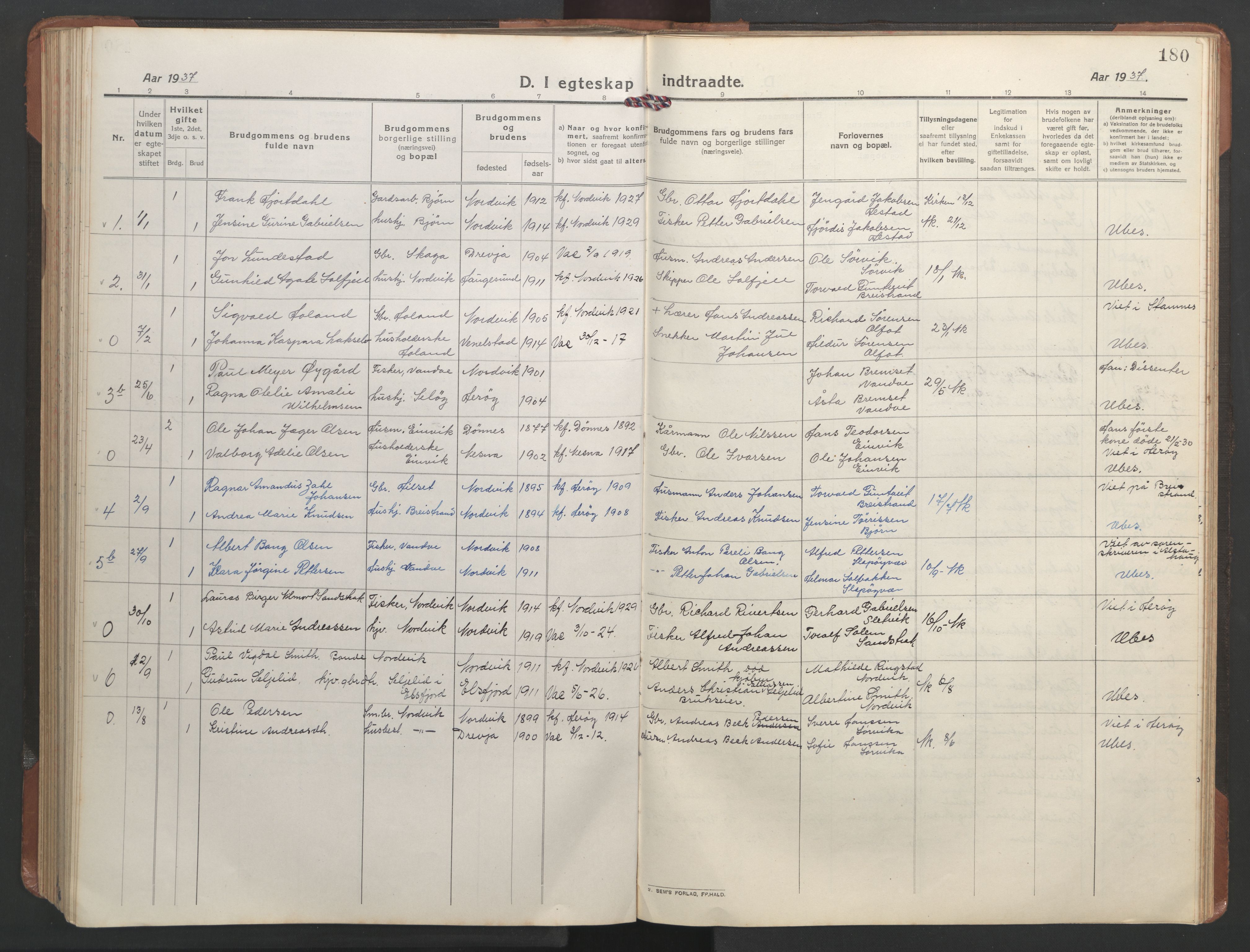 Ministerialprotokoller, klokkerbøker og fødselsregistre - Nordland, SAT/A-1459/836/L0539: Parish register (copy) no. 836C03, 1917-1949, p. 180