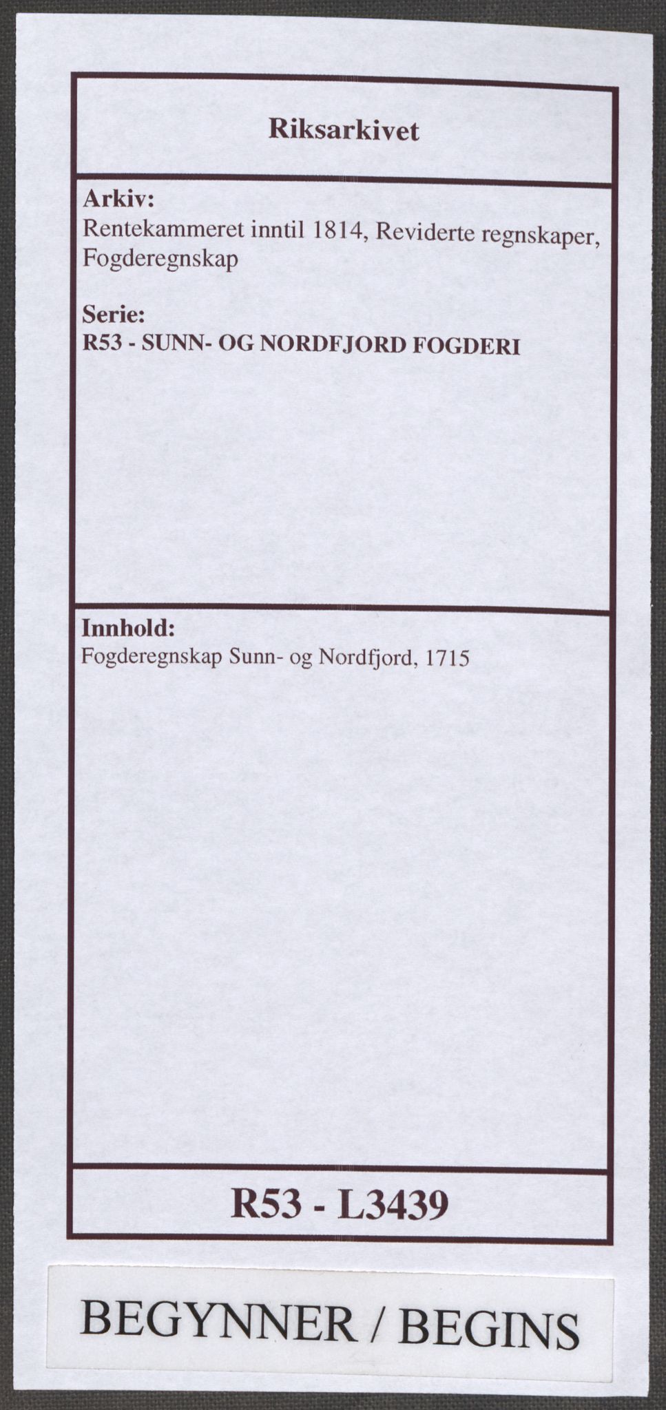 Rentekammeret inntil 1814, Reviderte regnskaper, Fogderegnskap, RA/EA-4092/R53/L3439: Fogderegnskap Sunn- og Nordfjord, 1715, p. 1