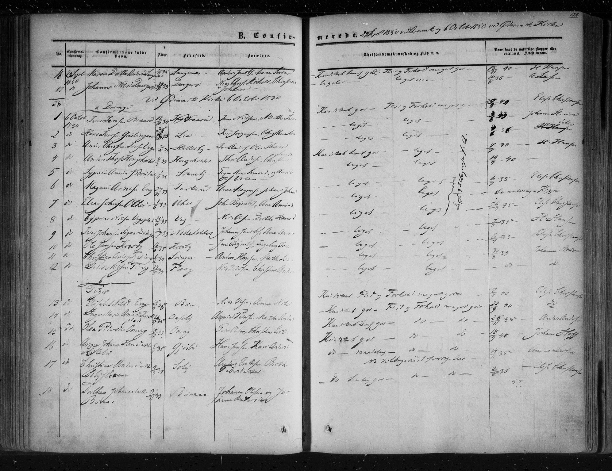 Aremark prestekontor Kirkebøker, SAO/A-10899/F/Fc/L0003: Parish register (official) no. III 3, 1850-1865, p. 128